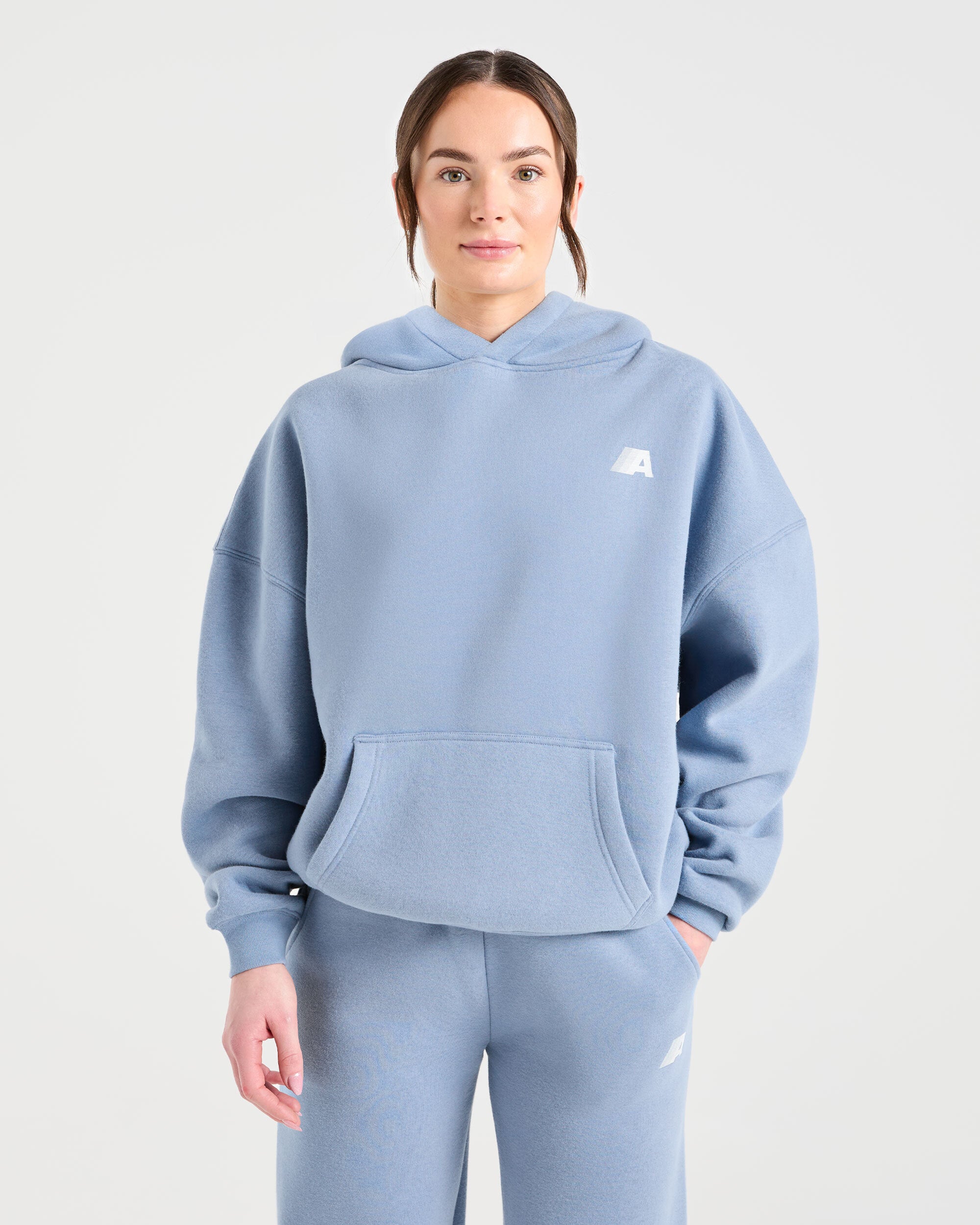 Retro Athletics Oversized Hoodie - Vintage Bleu