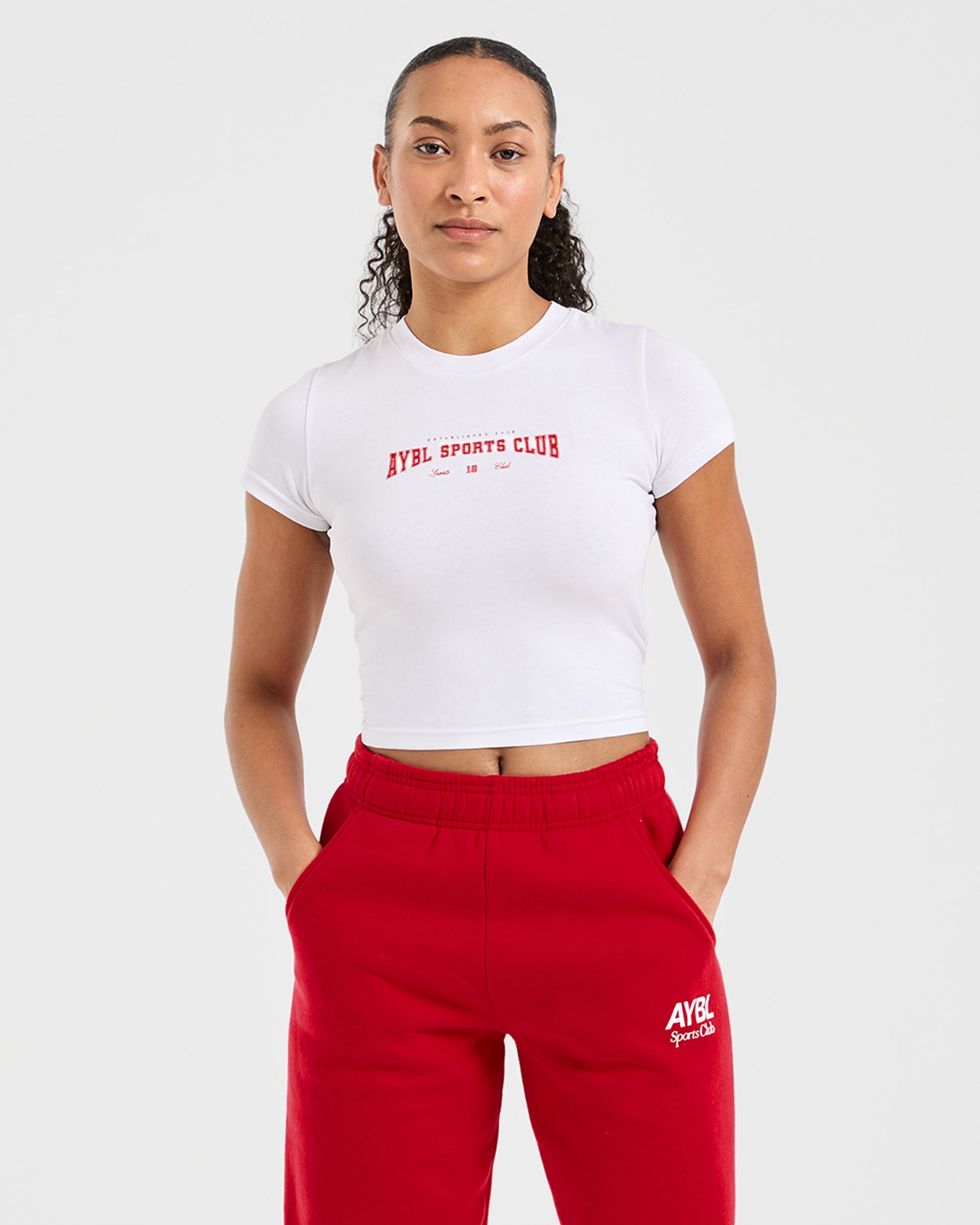 Image 1 from Sports Club Varsity Baby Tee - White/Red