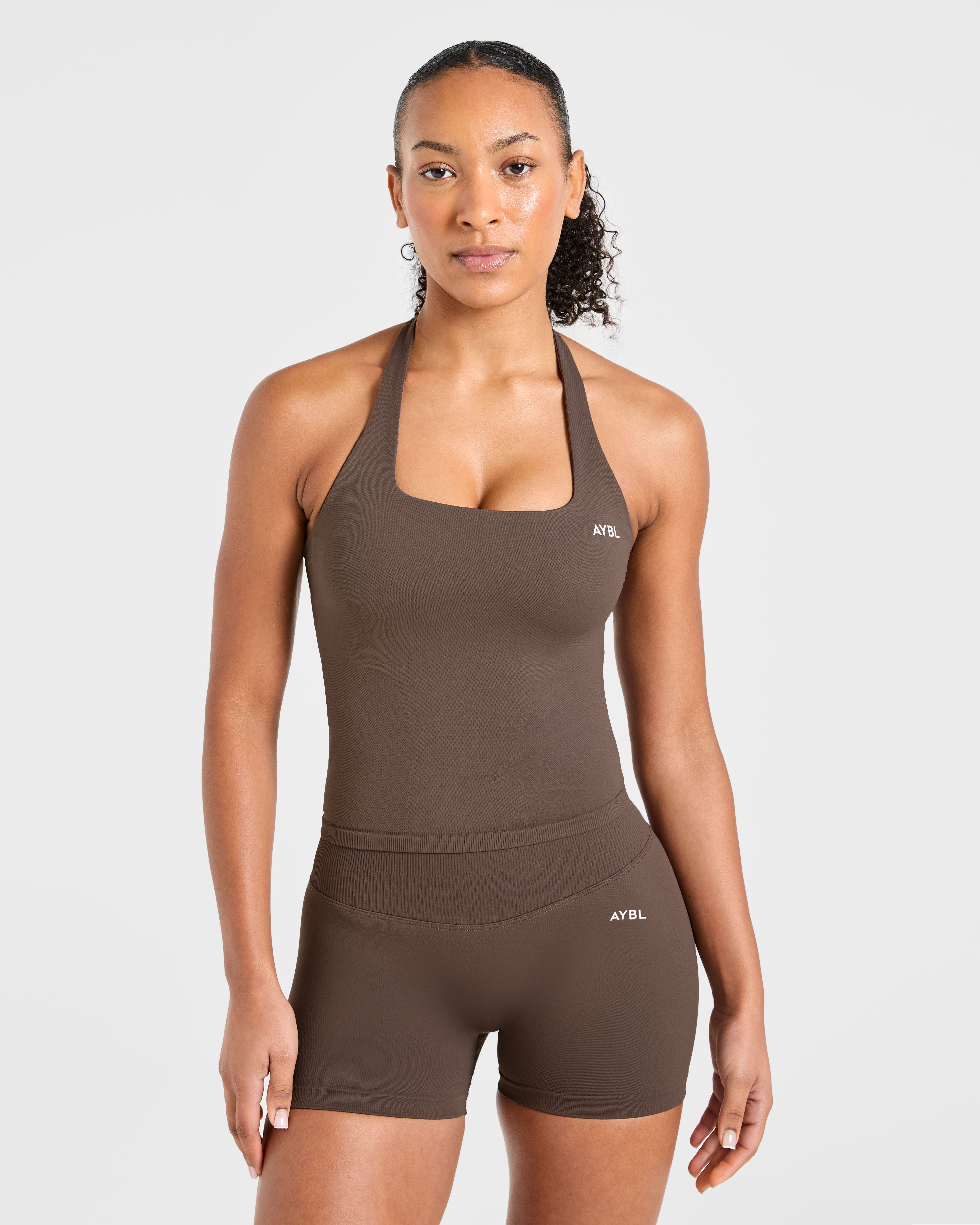 Enhance Seamless Halterneck Top - Marron