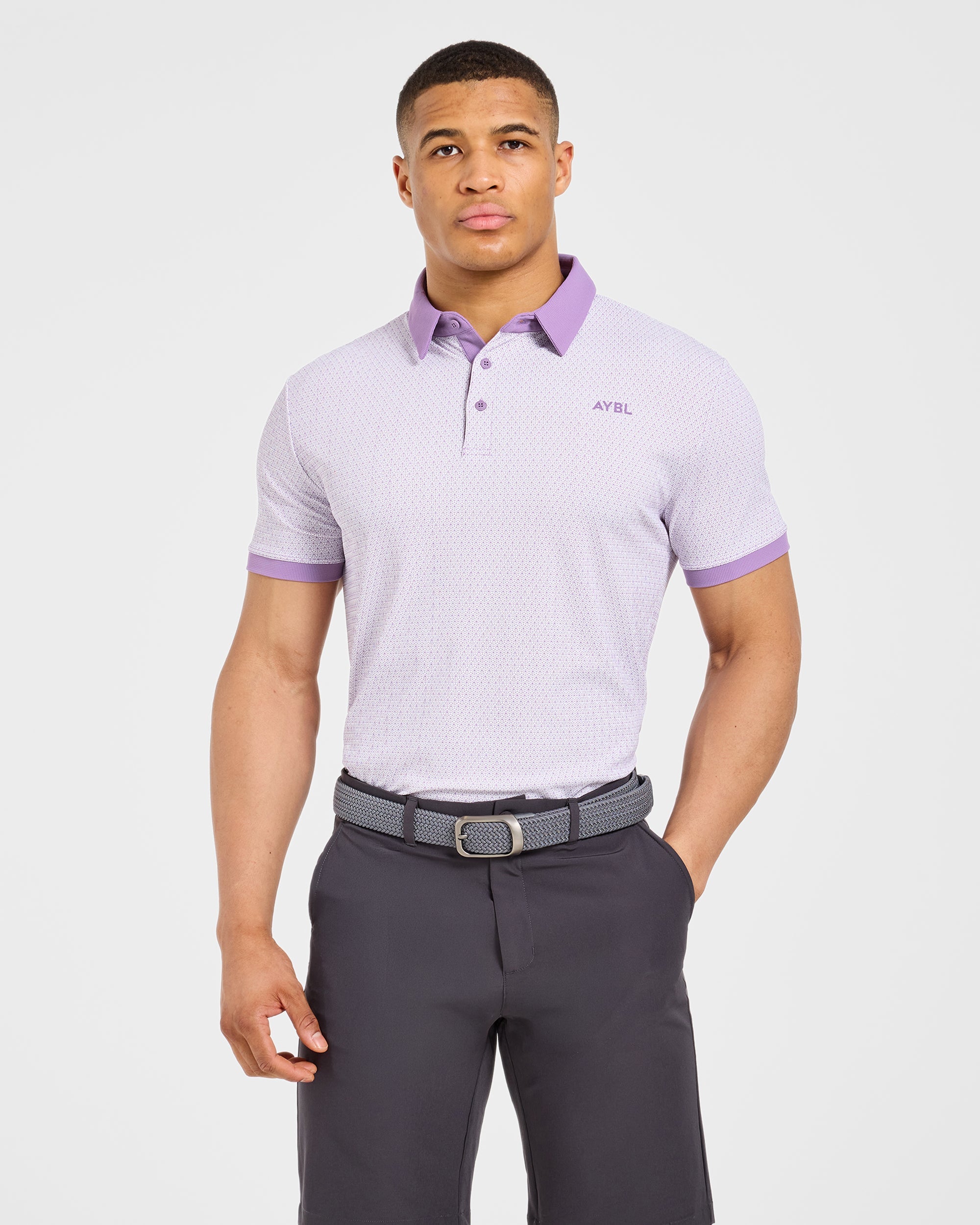 Precision Geometric Polo - Blanc/Lilas