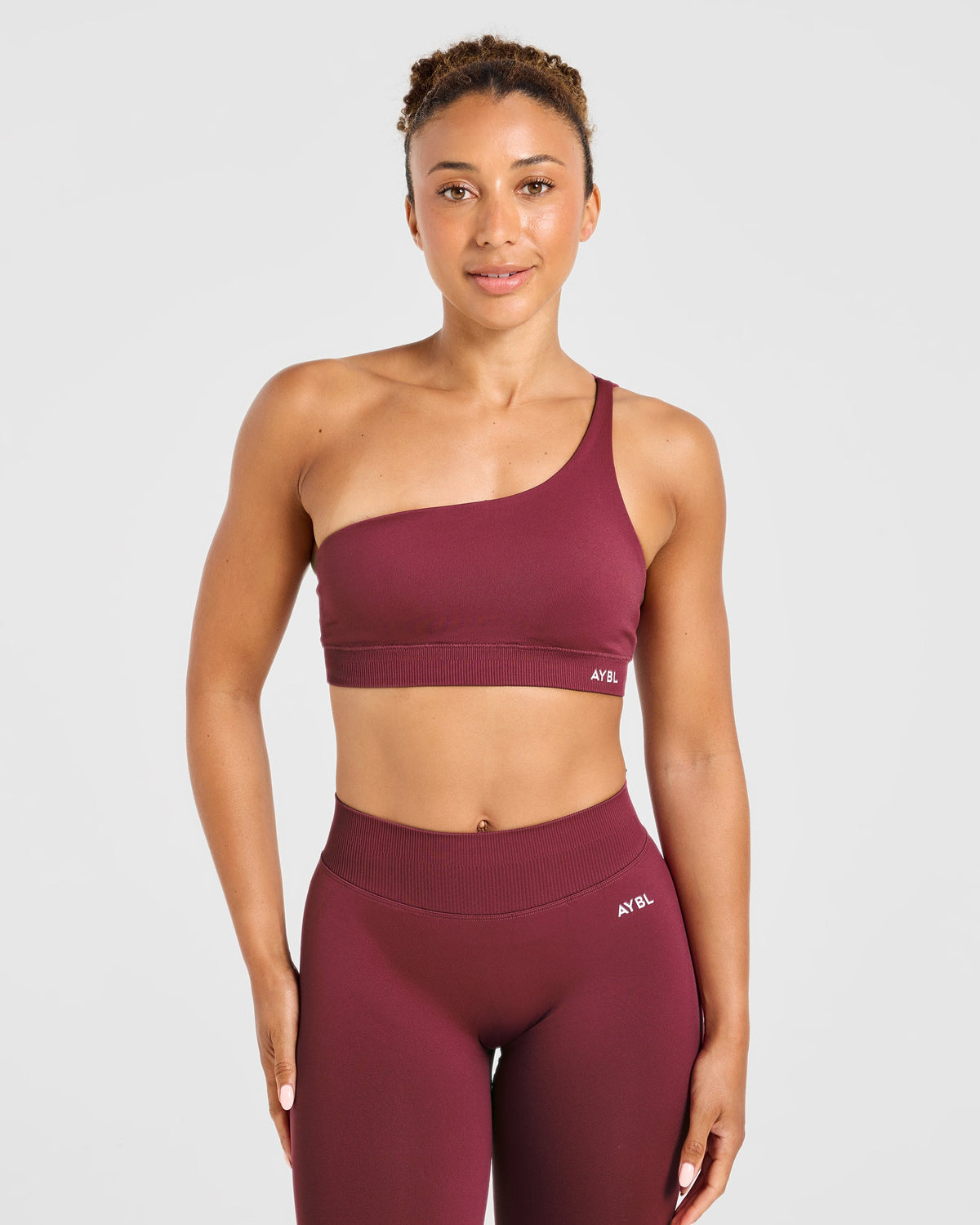 Enhance Seamless One Shoulder Sports Bra - Mahogany Red