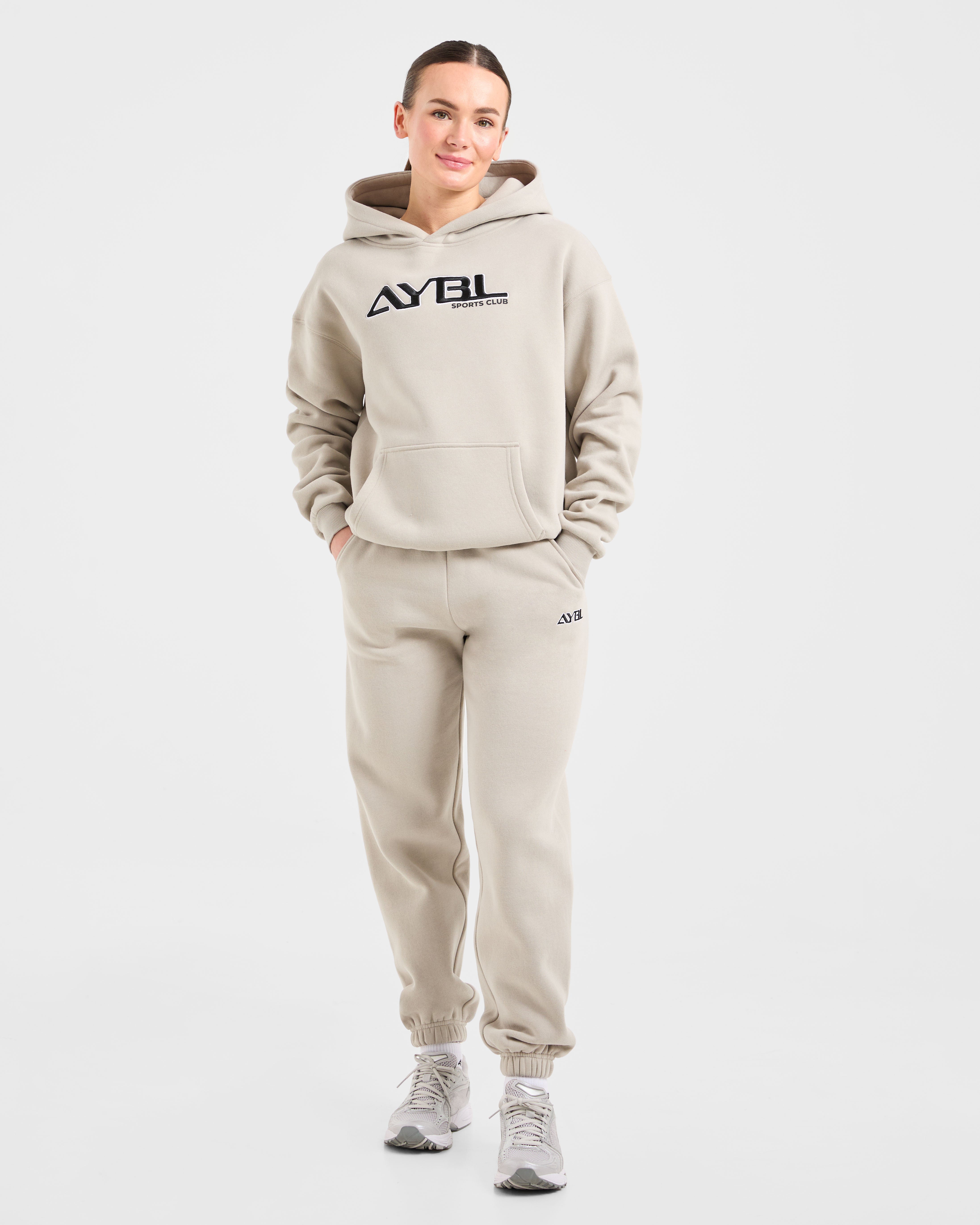 Retro Embroidered Oversized Joggers - Taupe Grey