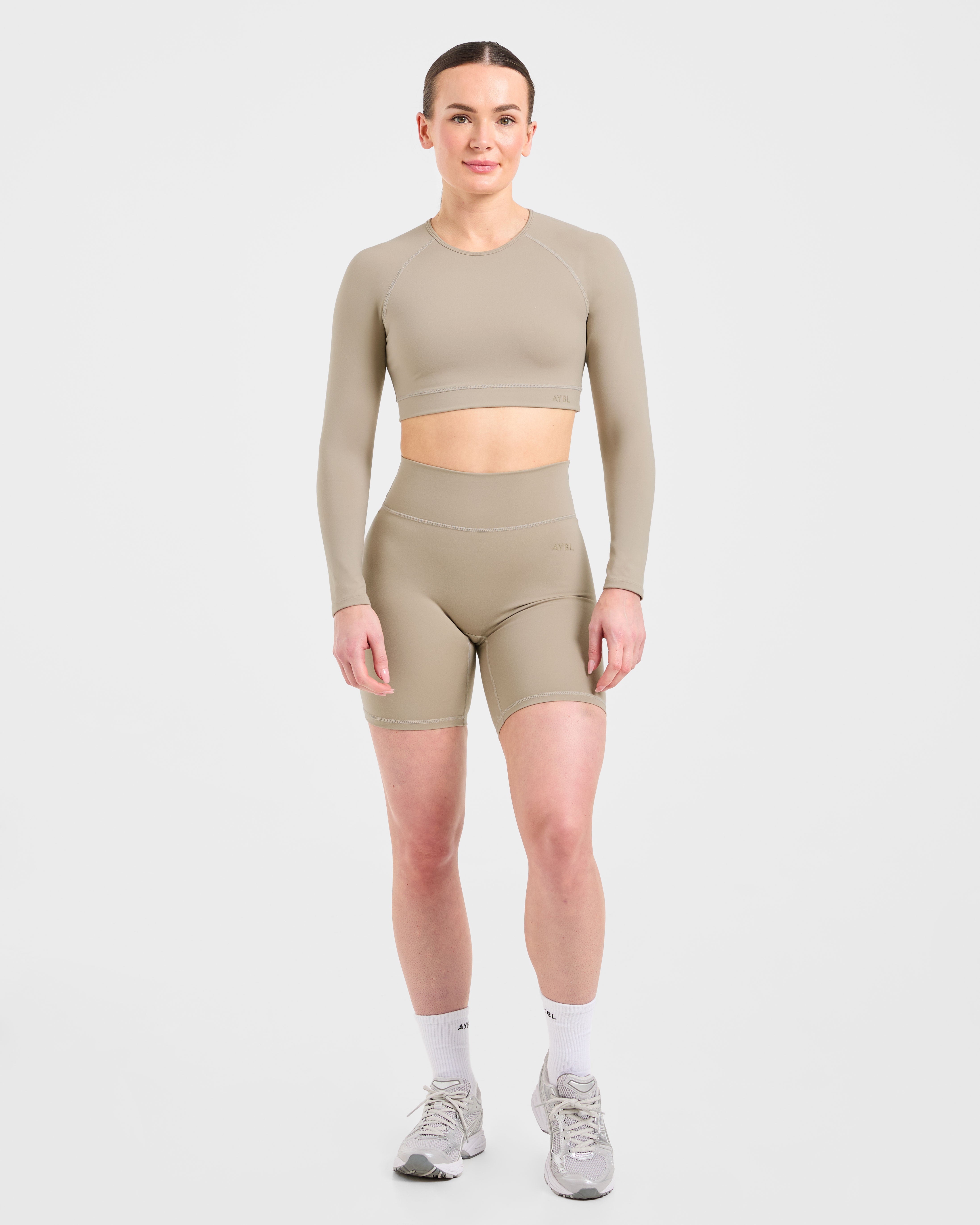 Staple Long Sleeve Crop Top - Muted Taupe