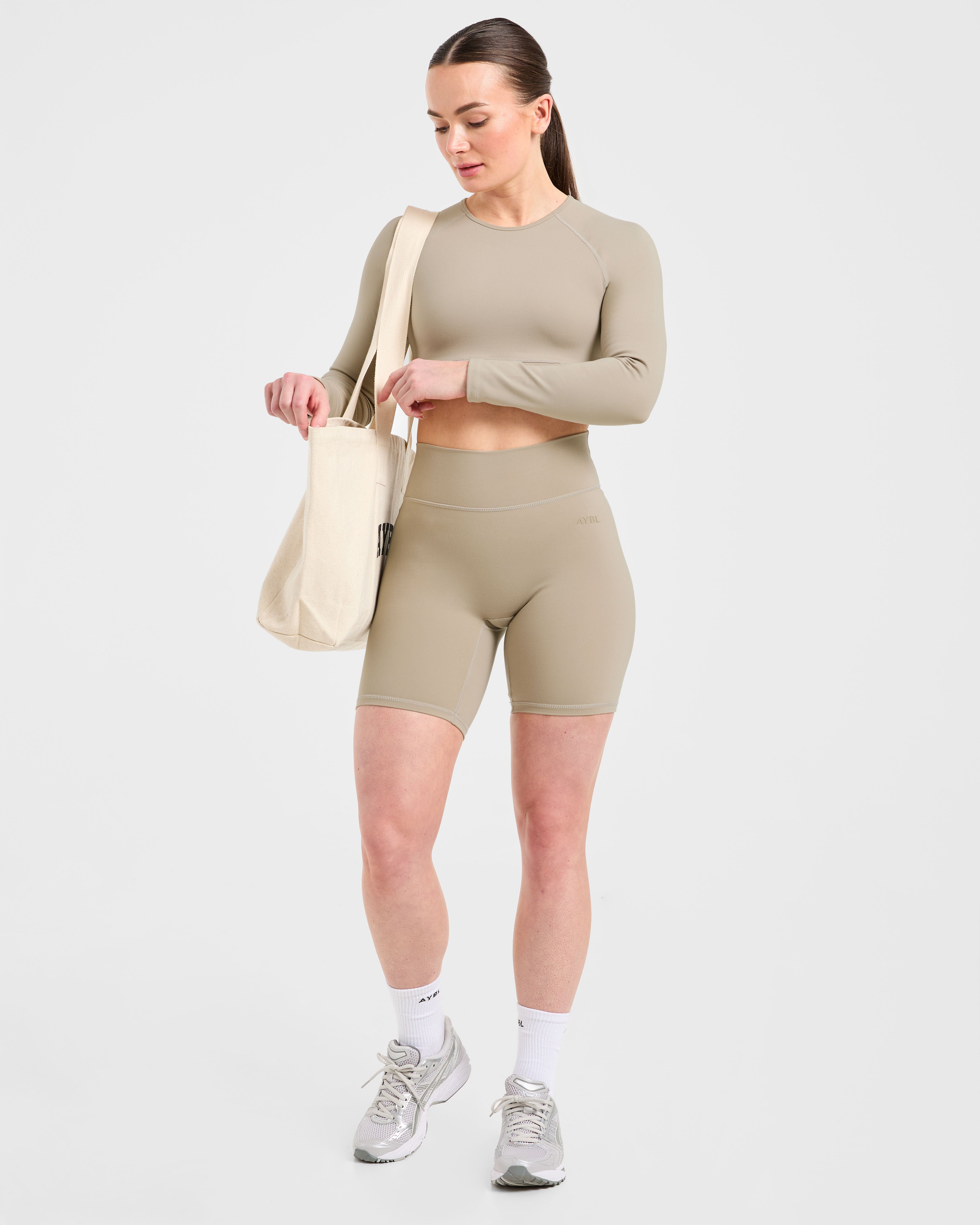 Staple Long Sleeve Crop Top - Muted Taupe