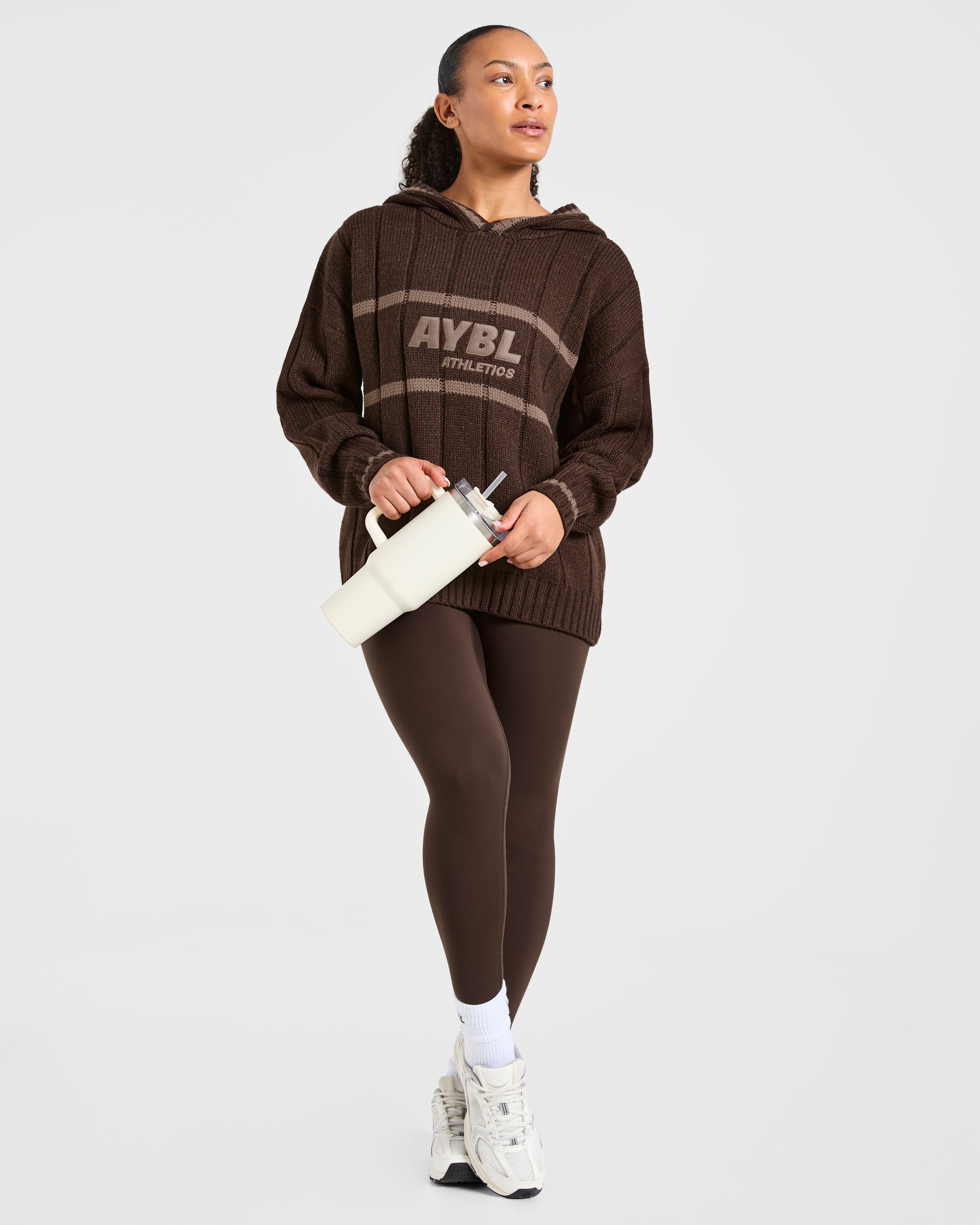 Athletics Oversized Knitted Hoodie - Marron