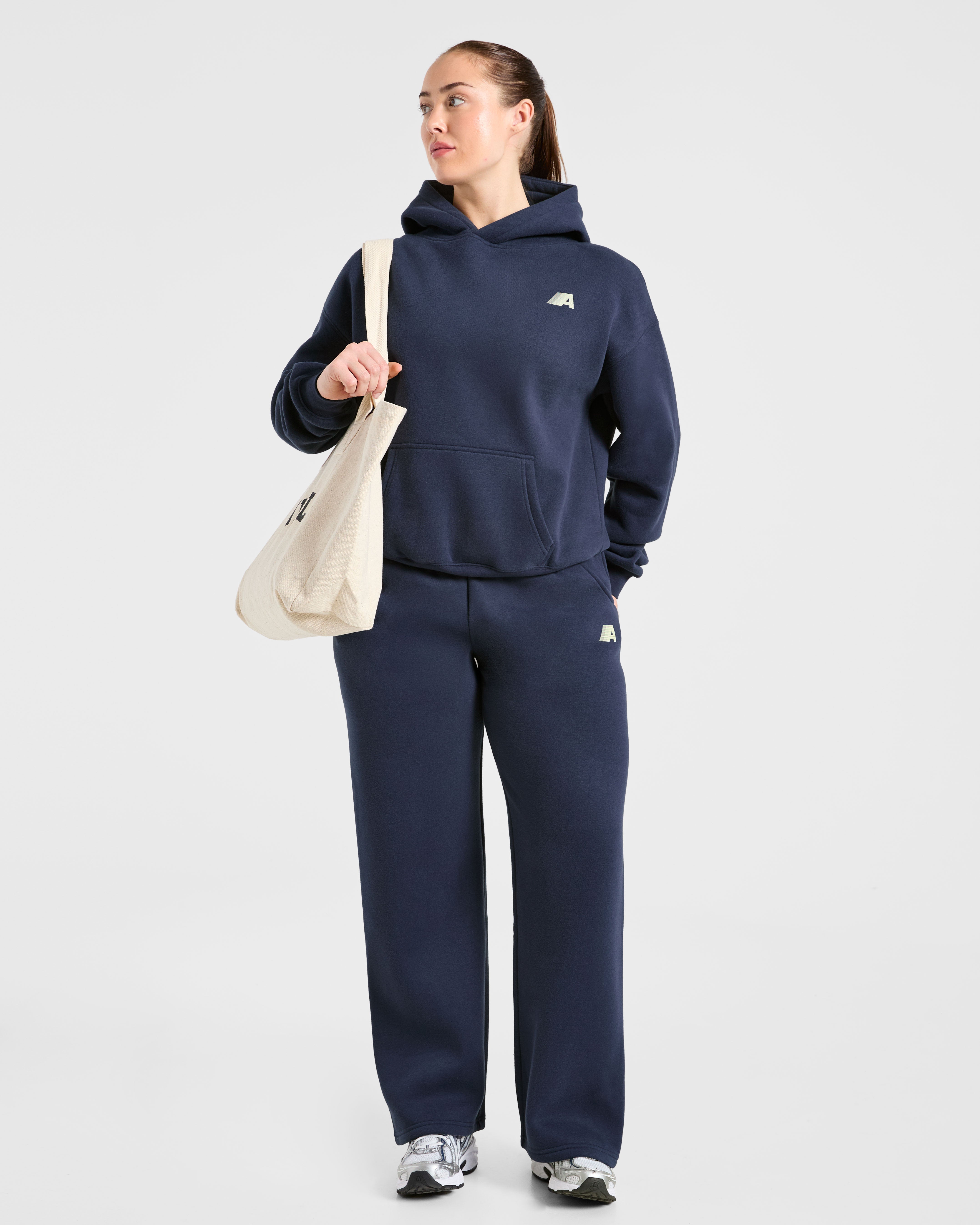Retro Athletics Oversized Straight Leg Joggers - Navy/Jaune