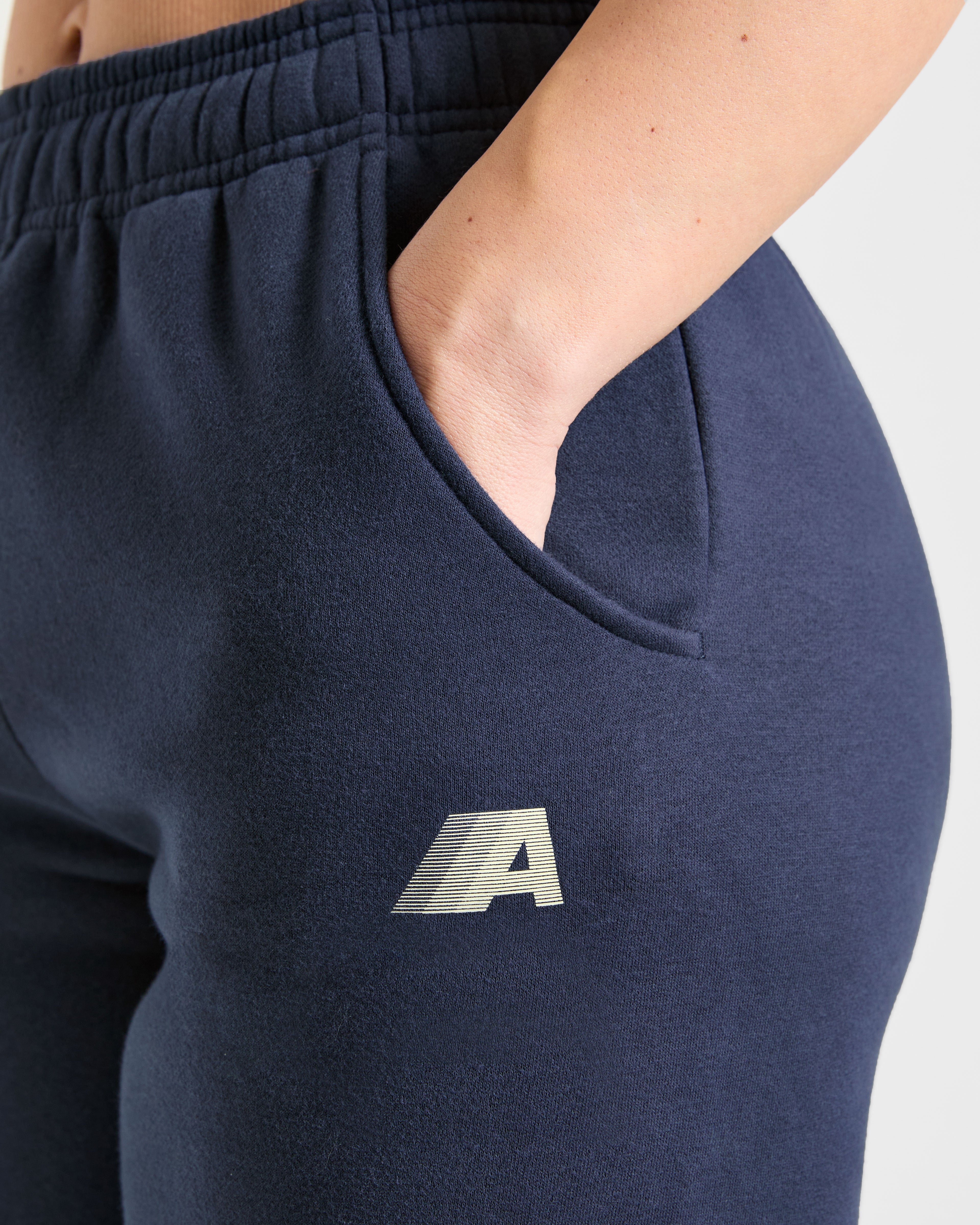 Retro Athletics Oversized Straight Leg Joggers - Navy/Jaune