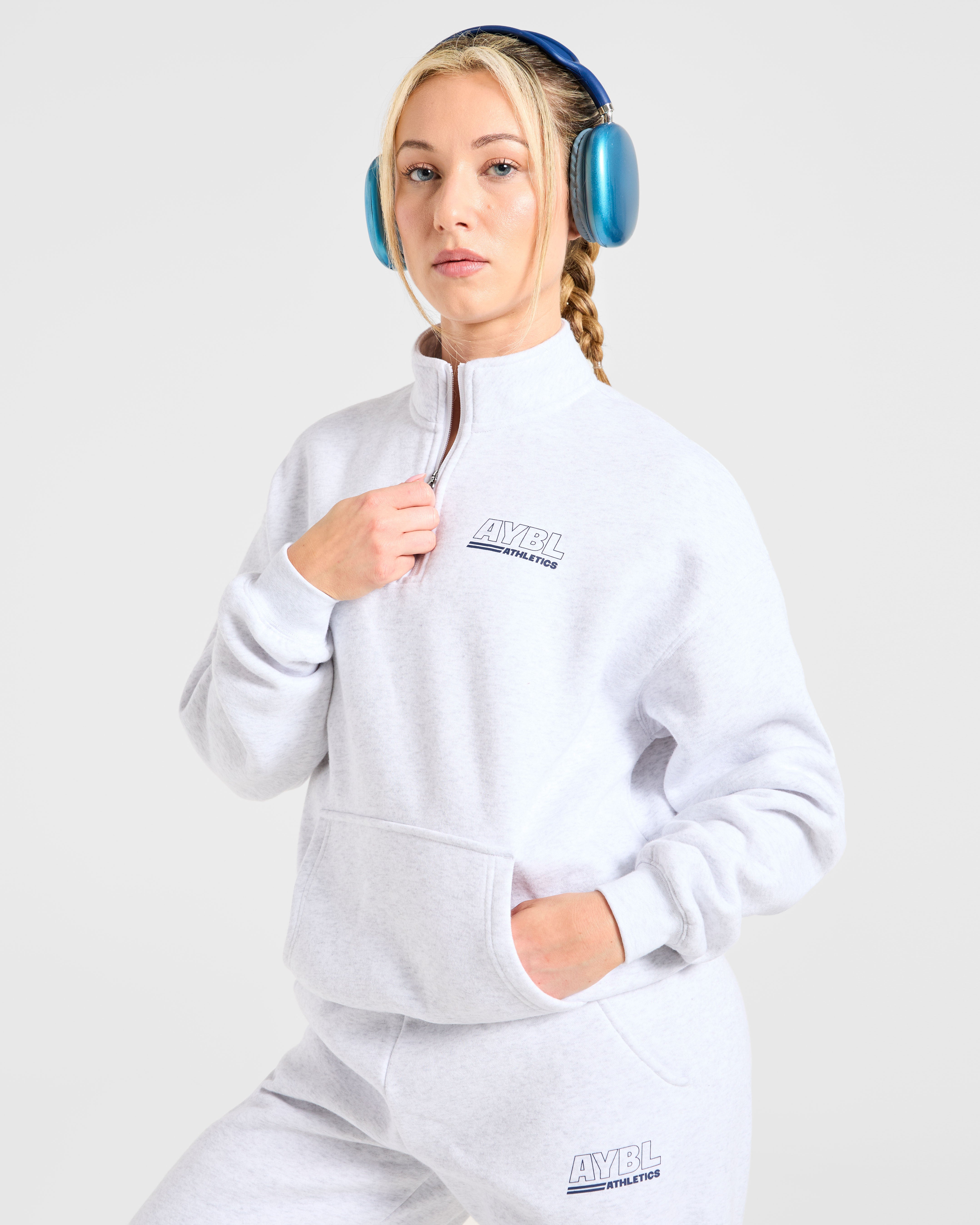 Athletics Track Oversized 1/4 Zip Pullover - Heather Gris/Navy