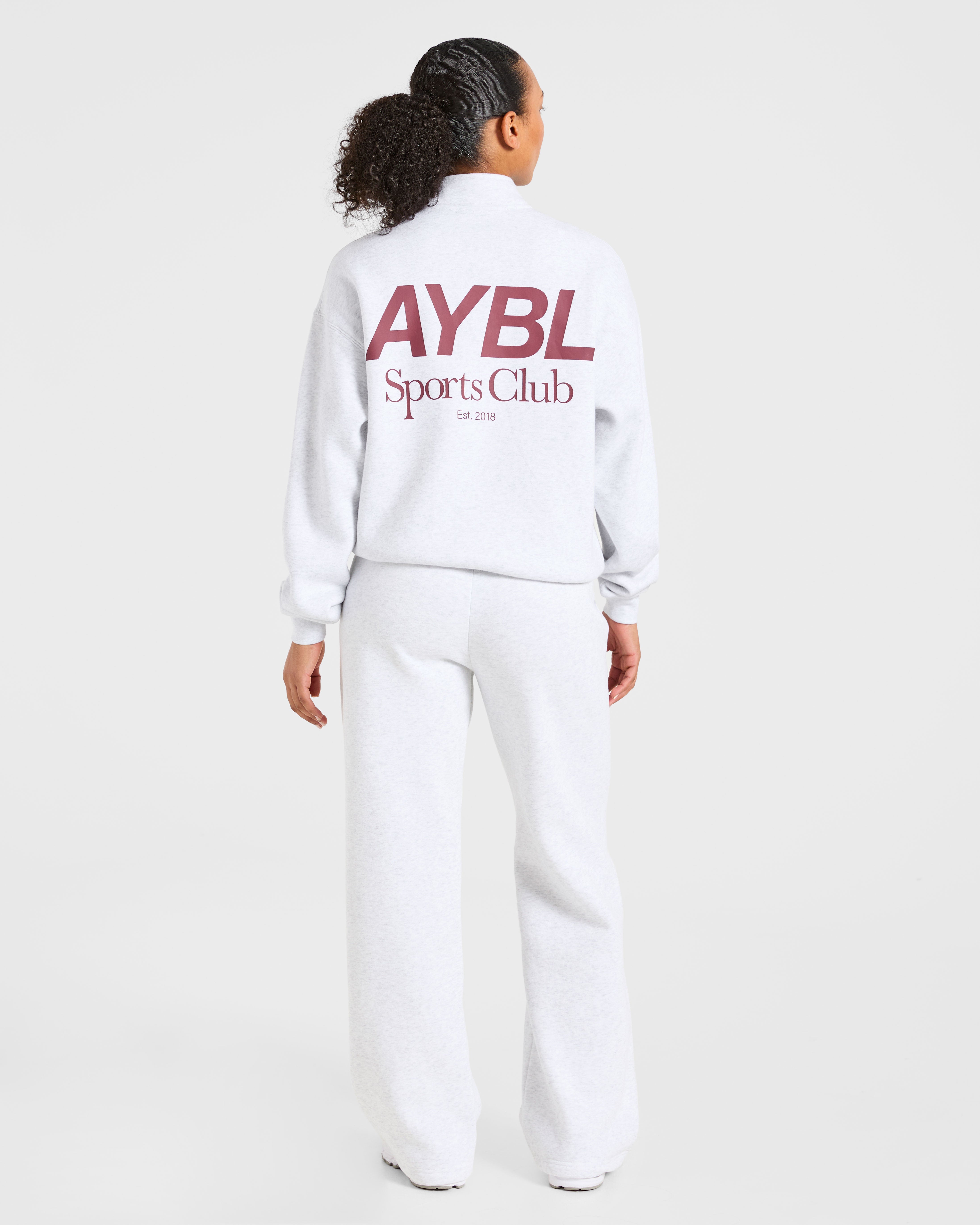 Sports Club Oversized 1/4 Zip Pullover - Gris Marl/Burgundy