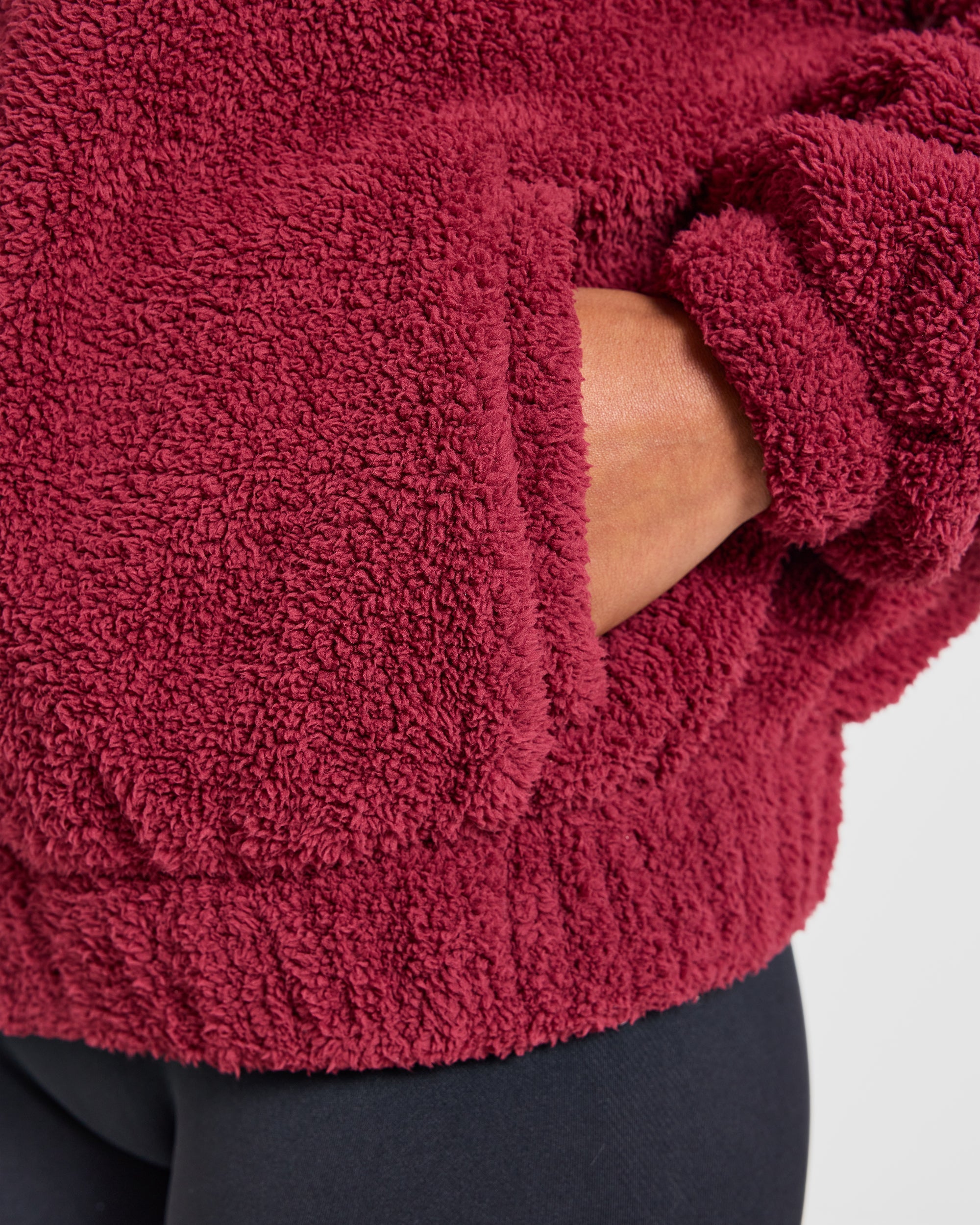 Varsity Oversized Fleece Zip Up Jacket - Mahogany Rouge