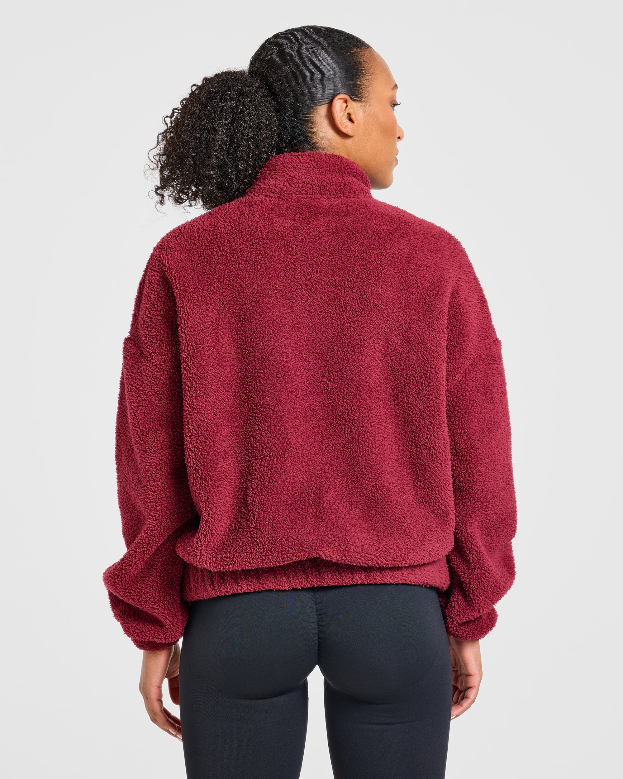 Varsity Oversized Fleece Zip Up Jacket - Mahogany Rouge