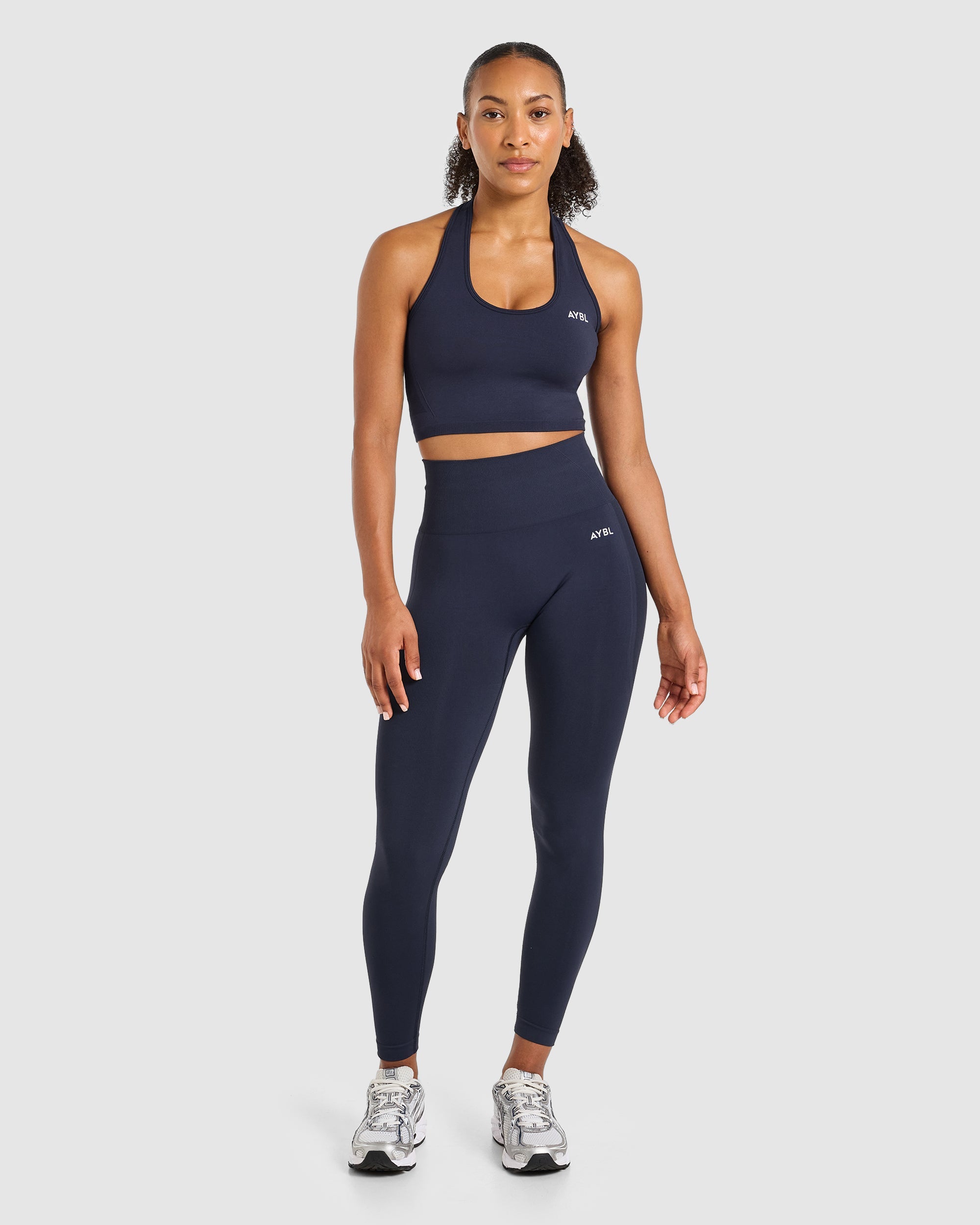 Empower Seamless Halterneck Crop Top - Navy