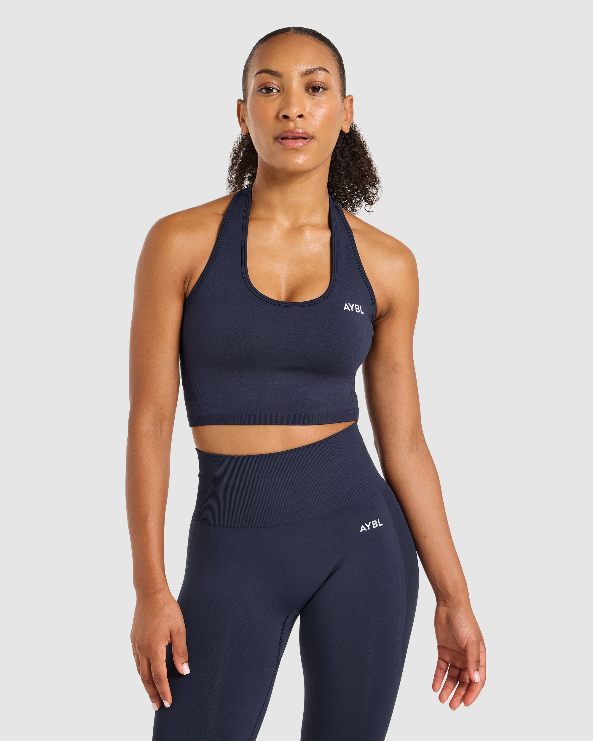Empower Seamless Halterneck Crop Top - Navy