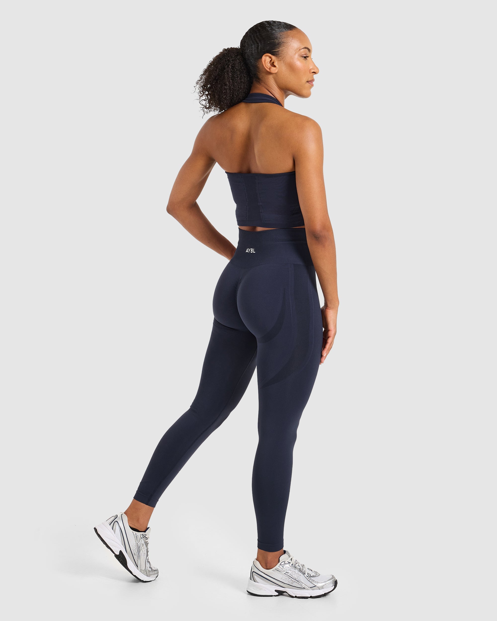 Empower Seamless Halterneck Crop Top - Navy