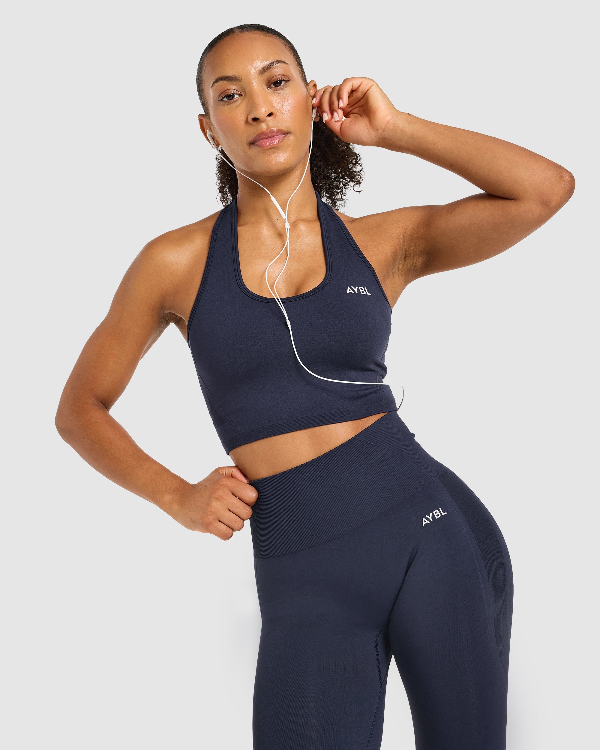 Empower Seamless Halterneck Crop Top - Navy