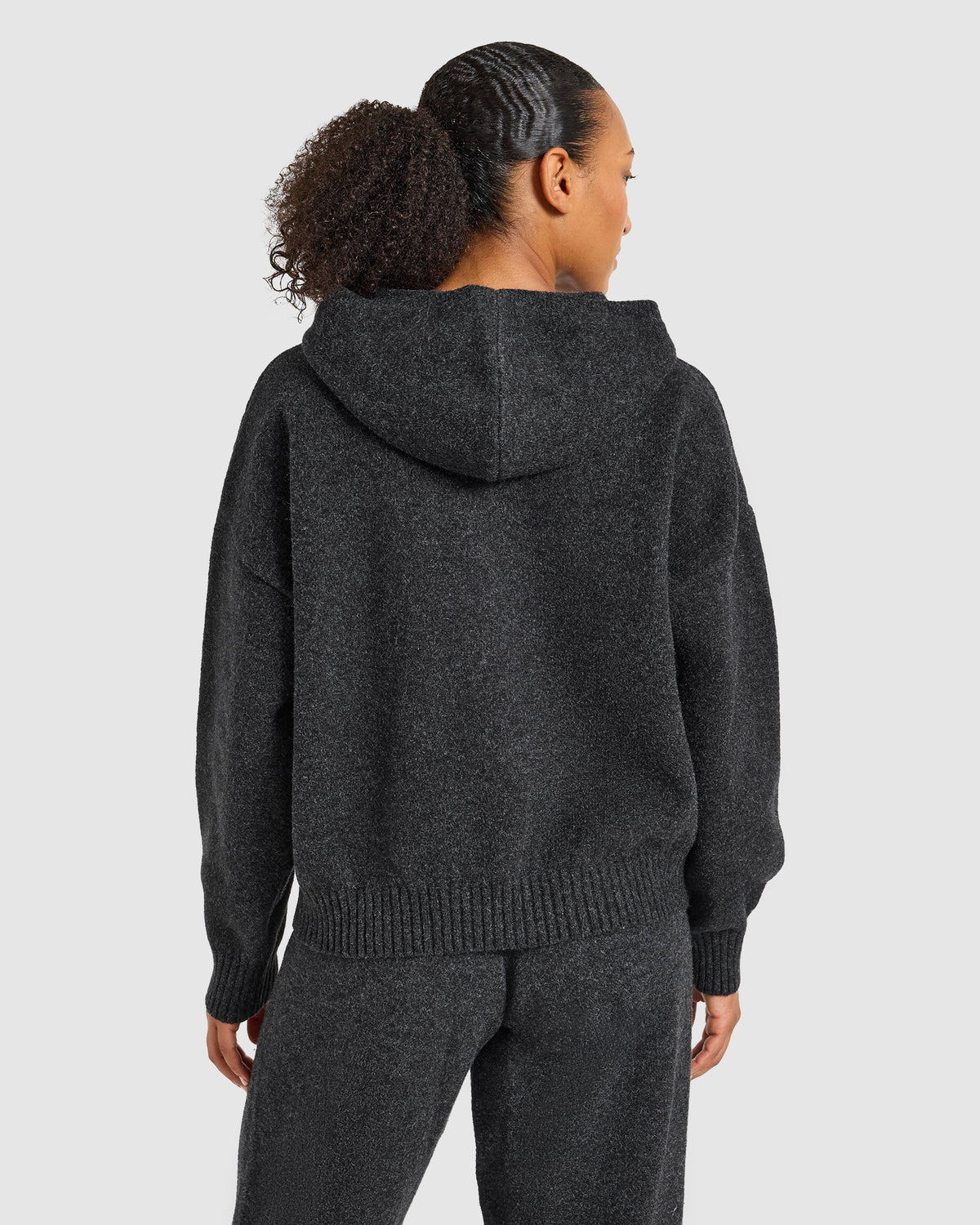 Varsity Oversized Knitted Zip Up Hoodie - Charcoal