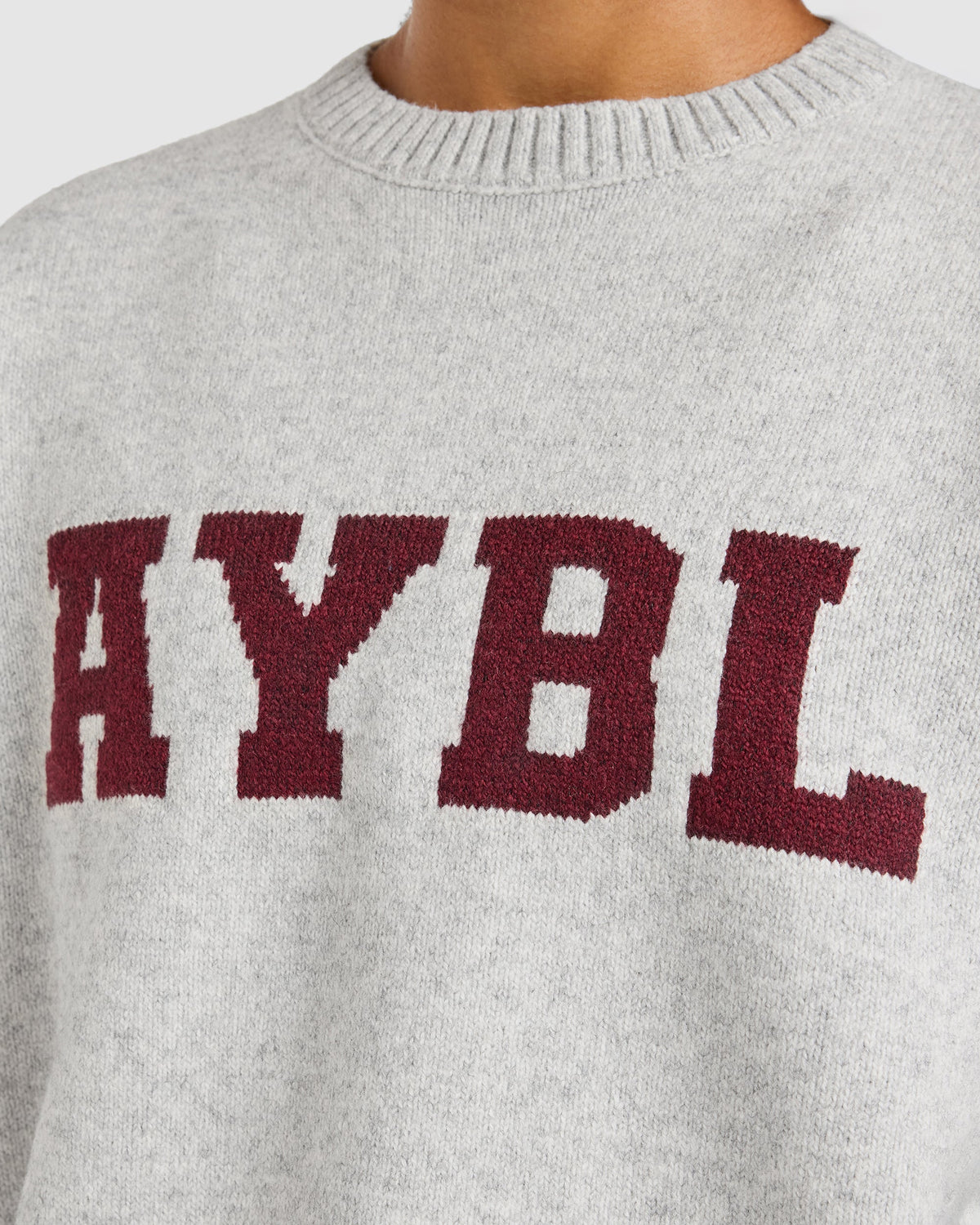 Varsity Oversized Knitted Sweater - Gris Marl/Burgundy