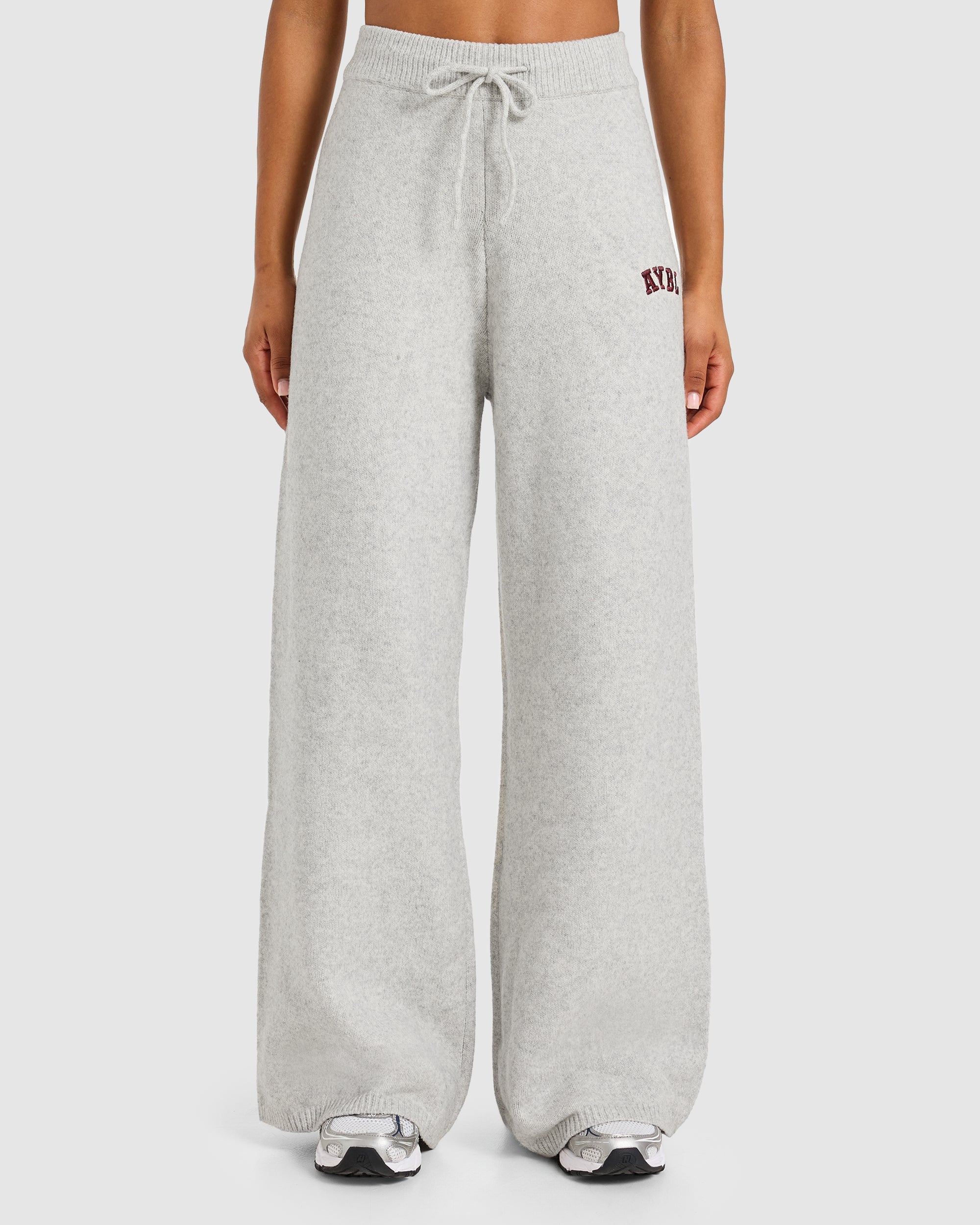 Varsity Oversized Knitted Joggers - Gris Marl/Burgundy