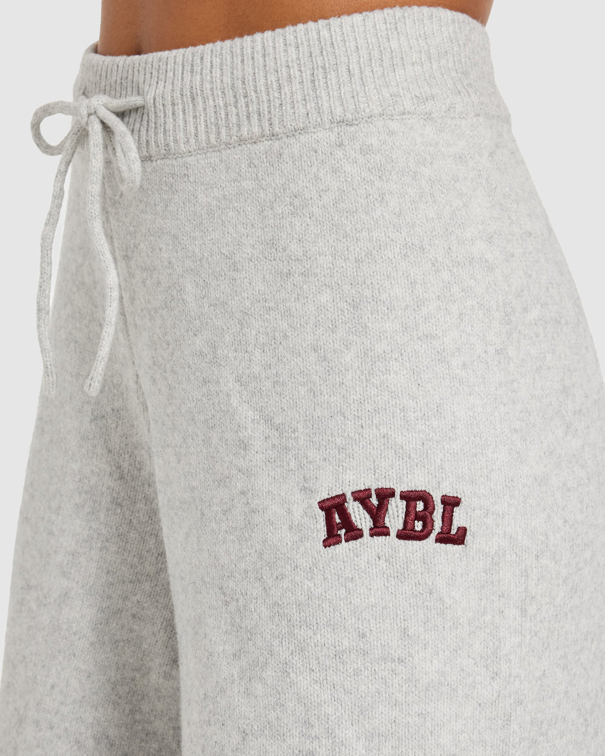 Varsity Oversized Knitted Joggers - Gris Marl/Burgundy