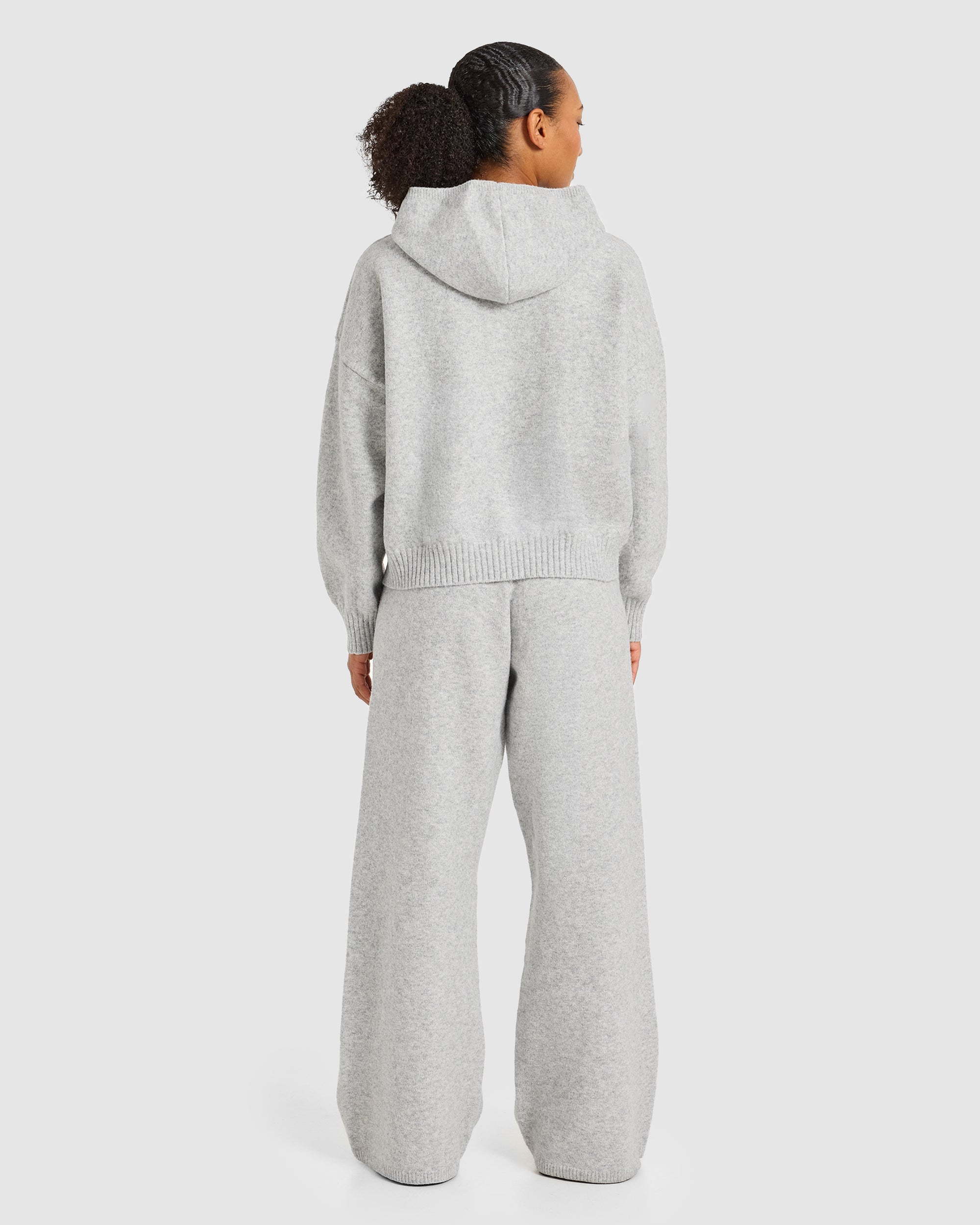 Varsity Oversized Knitted Zip Up Hoodie - Gris Marl