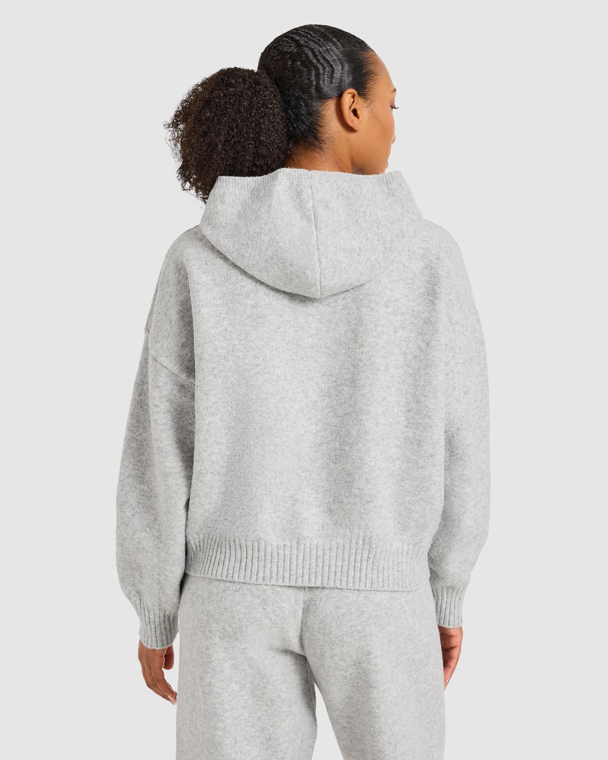 Varsity Oversized Knitted Zip Up Hoodie - Gris Marl