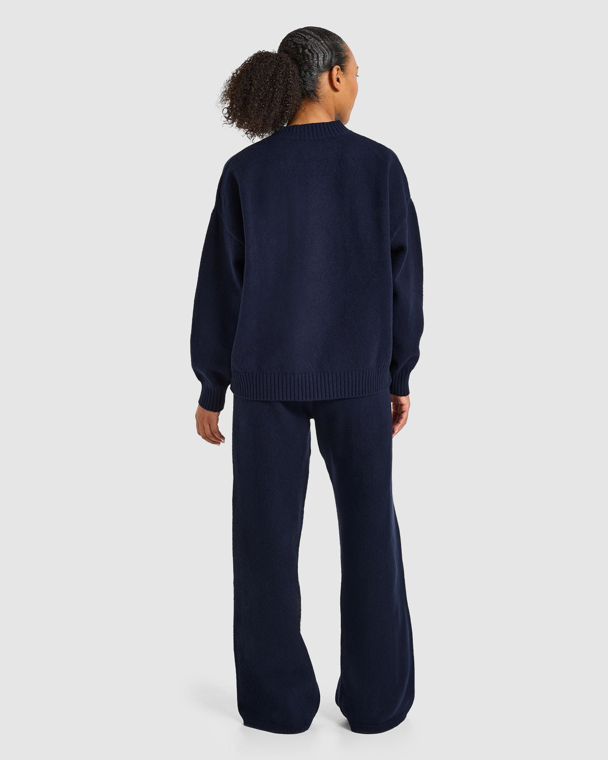 Varsity Oversized Knitted 1/4 Zip Pullover - Navy