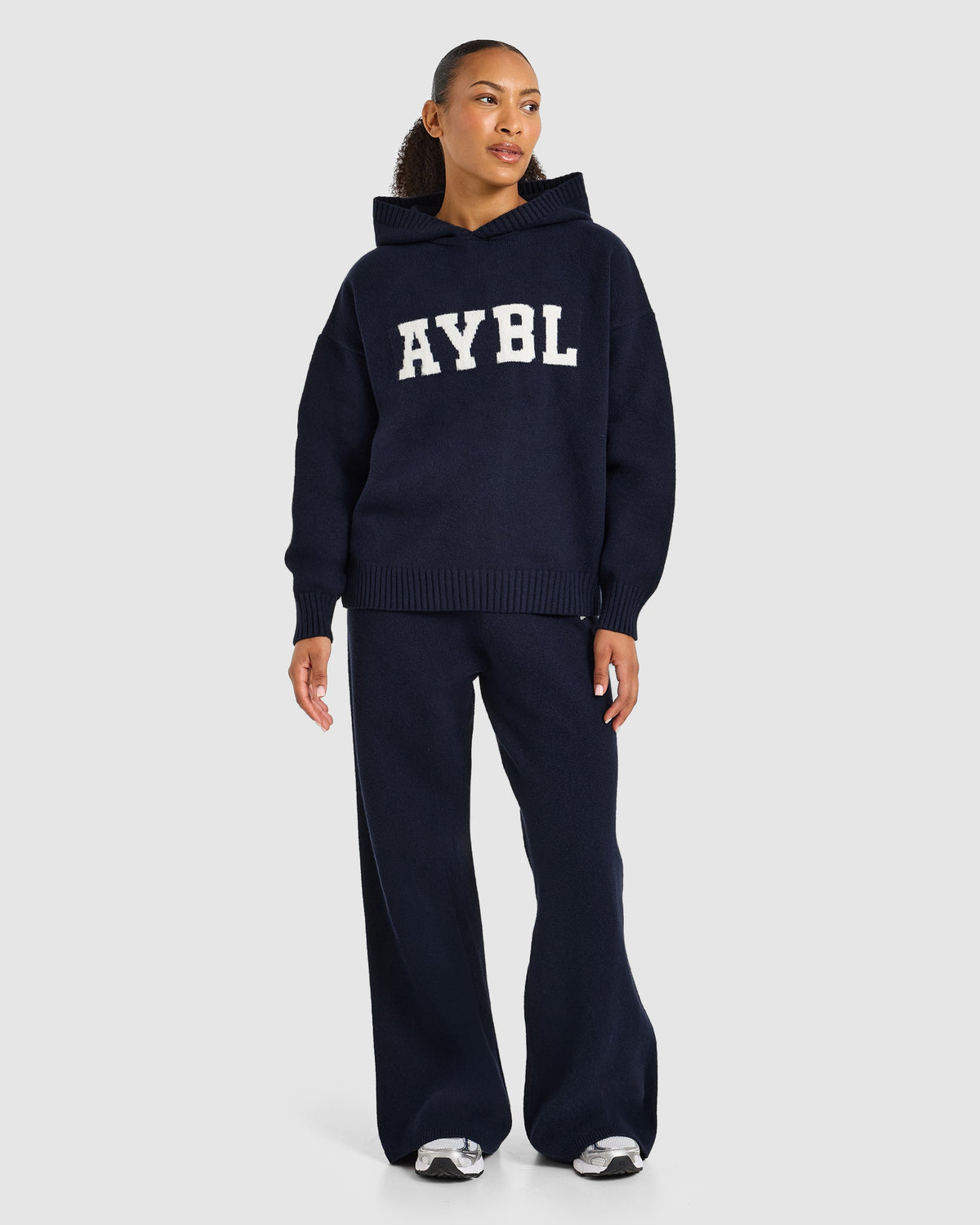 Varsity Oversized Knitted Hoodie - Navy