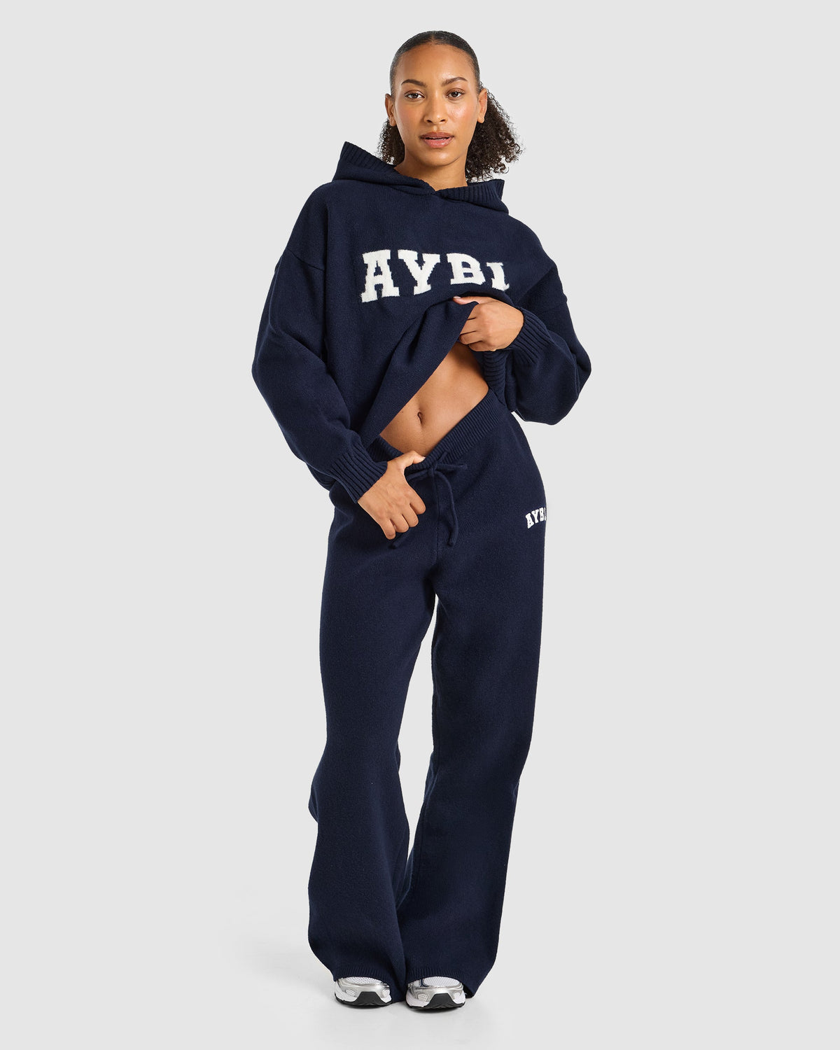 Varsity Oversized Knitted Hoodie - Navy
