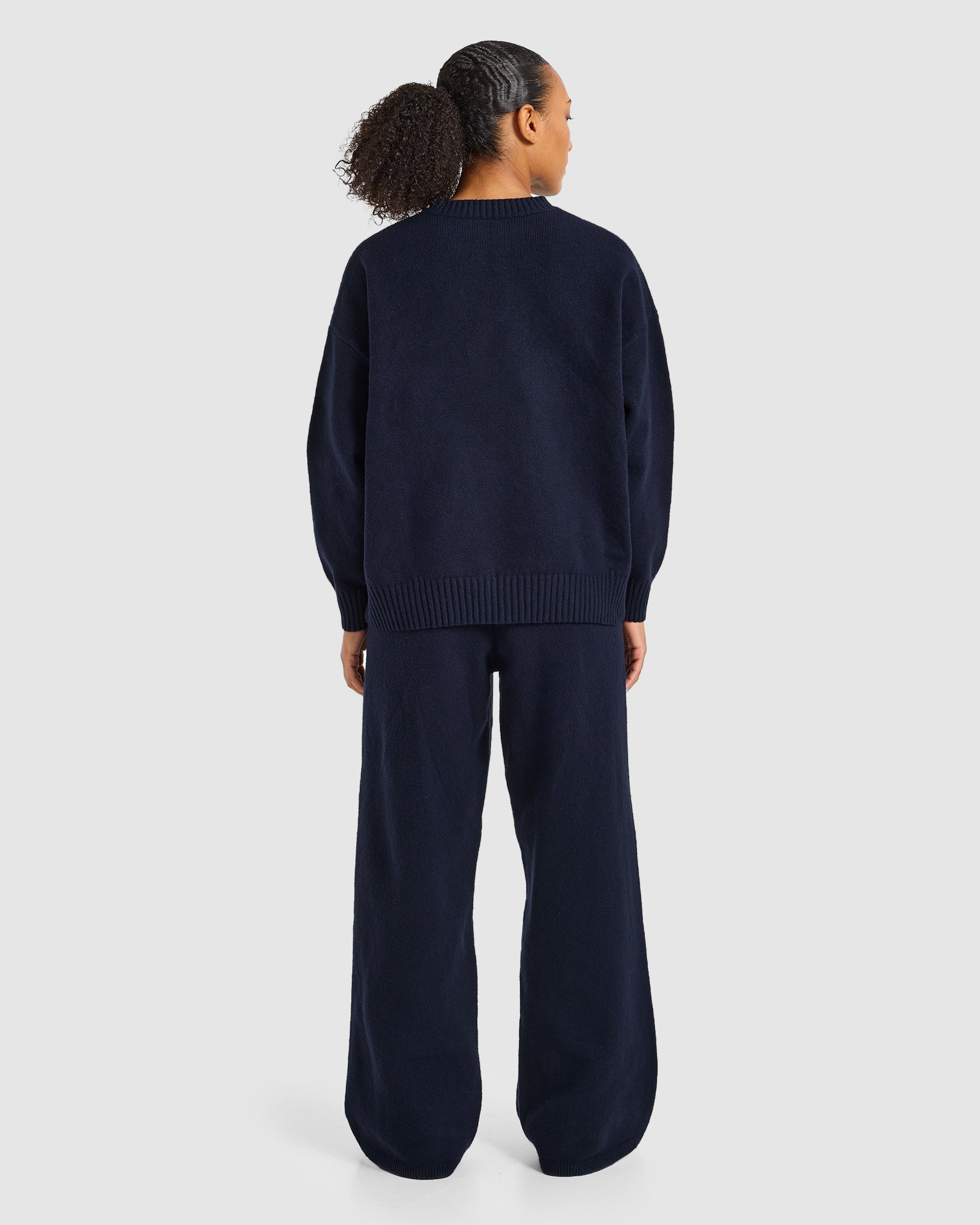 Varsity Oversized Knitted Joggers - Navy