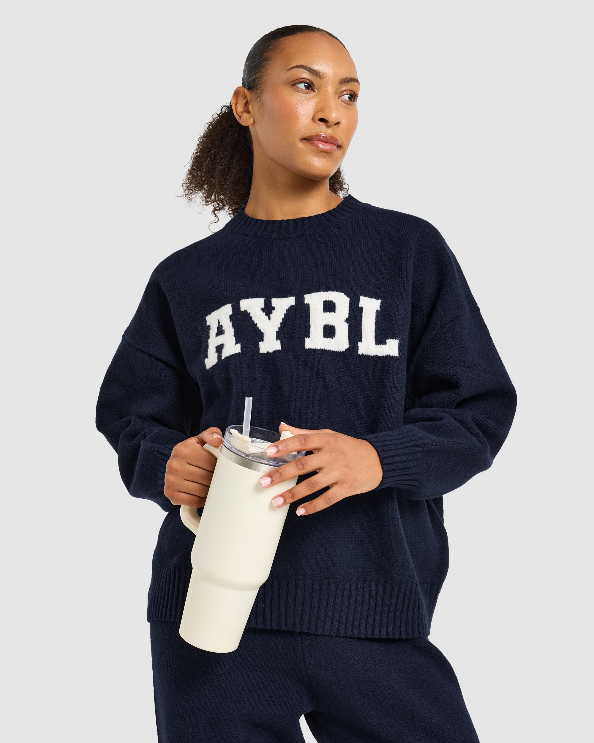 Varsity Oversized Knitted Sweater - Navy