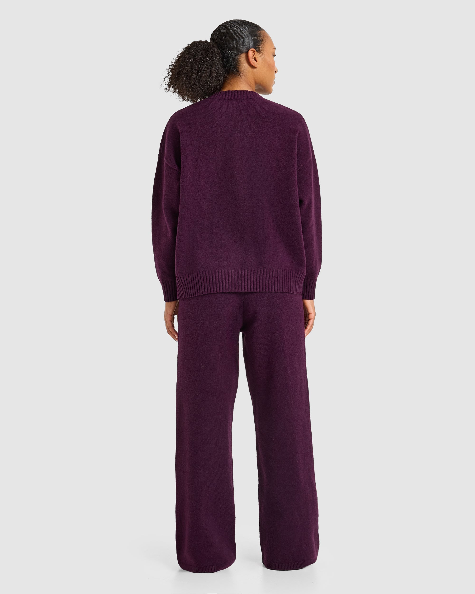 Varsity Oversized Knitted Joggers - Plum