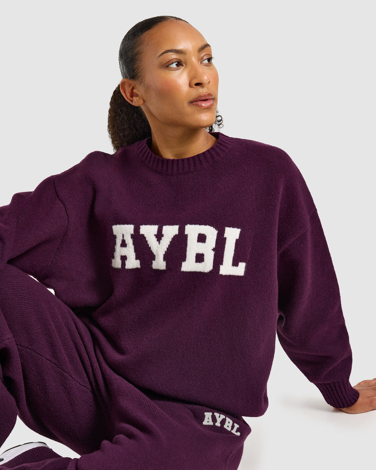 Varsity Oversized Knitted Sweater - Plum
