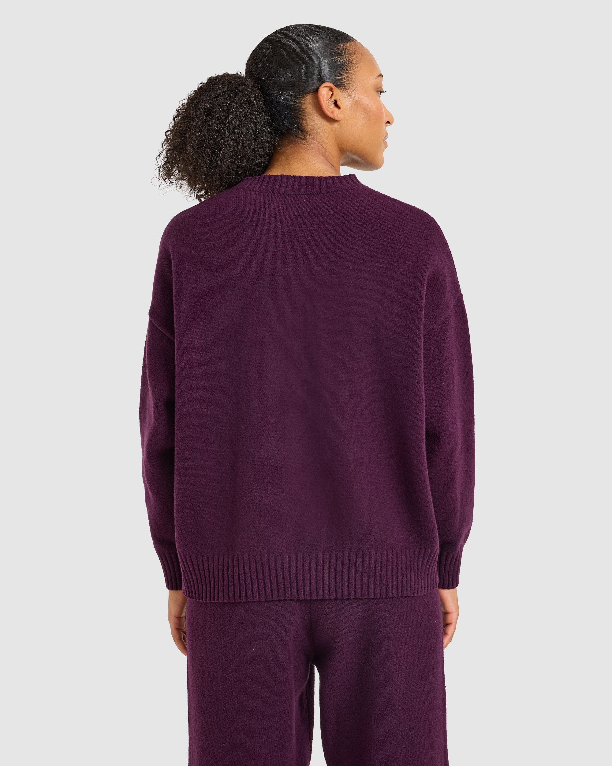 Varsity Oversized Knitted Sweater - Plum