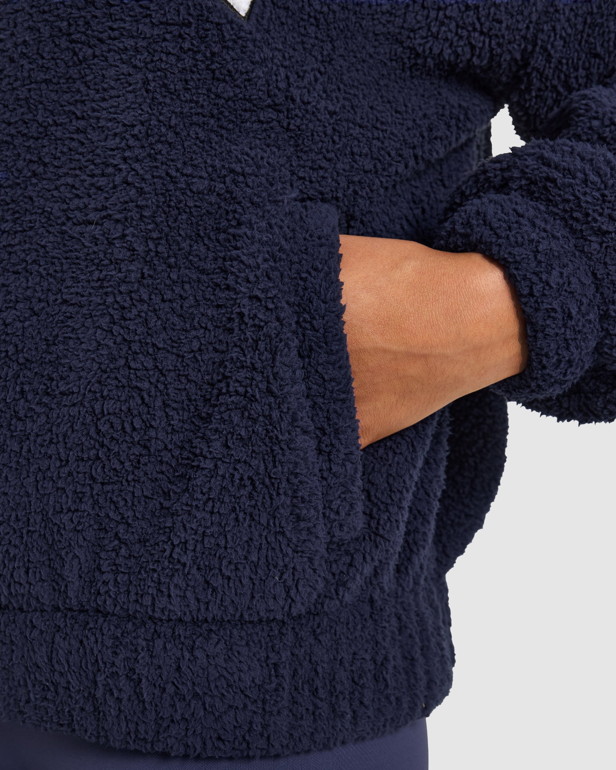 Varsity Oversized Fleece Zip Up Jacket - Navy