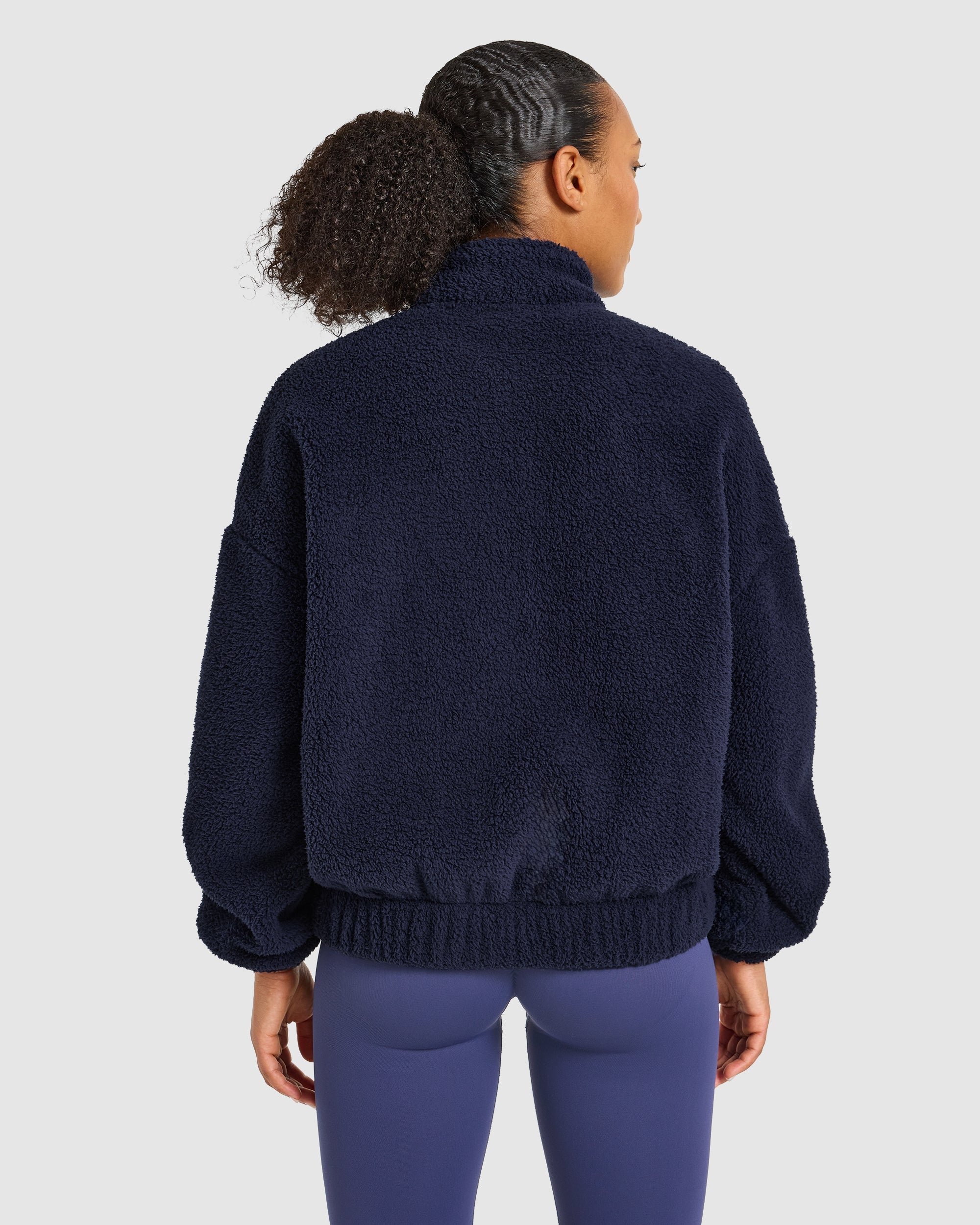 Varsity Oversized Fleece Zip Up Jacket - Navy