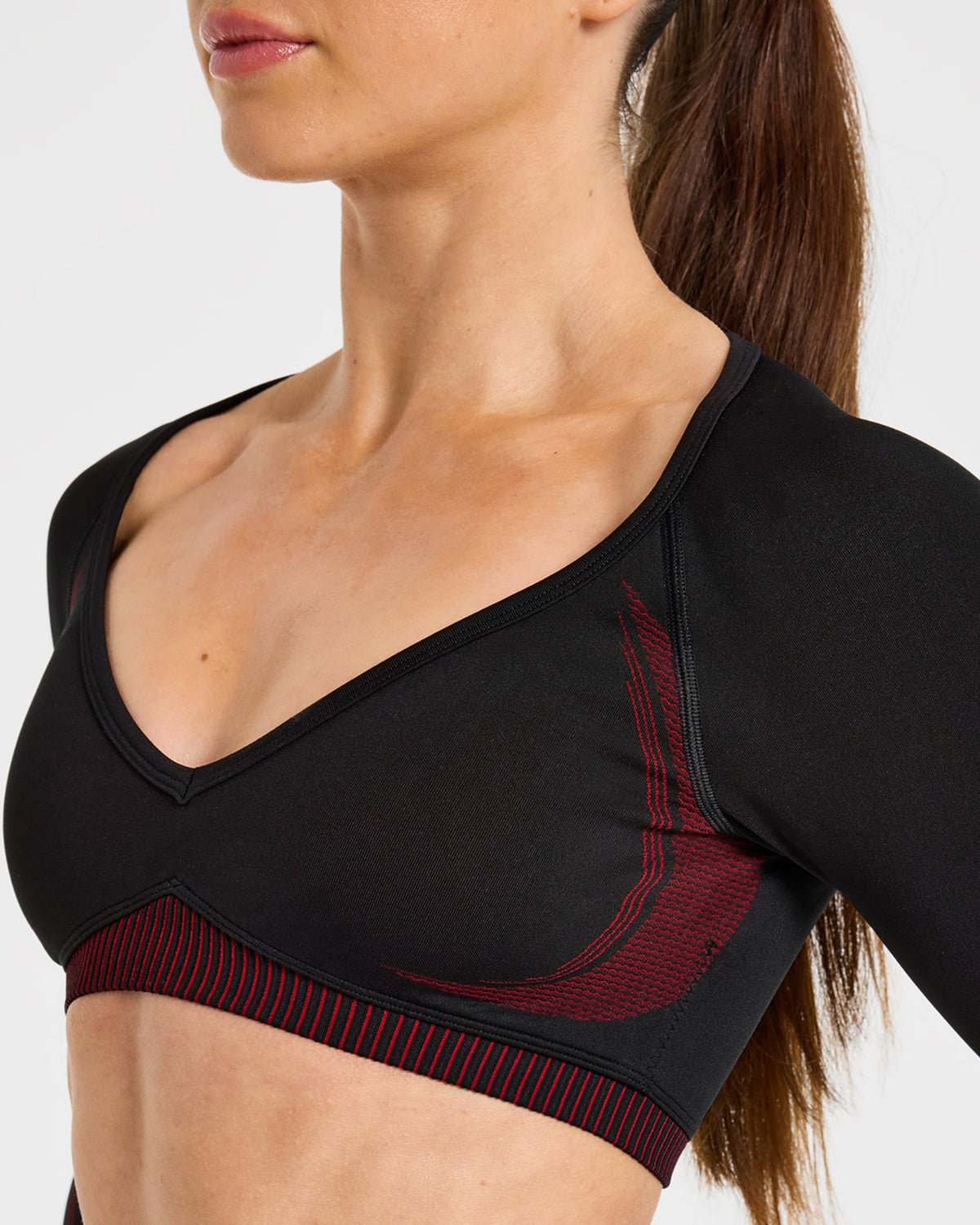 Charge Seamless Long Sleeve Crop Top - Noir/Rouge