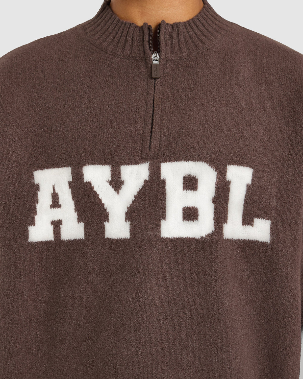 Varsity Oversized Knitted 1/4 Zip Pullover - Marron
