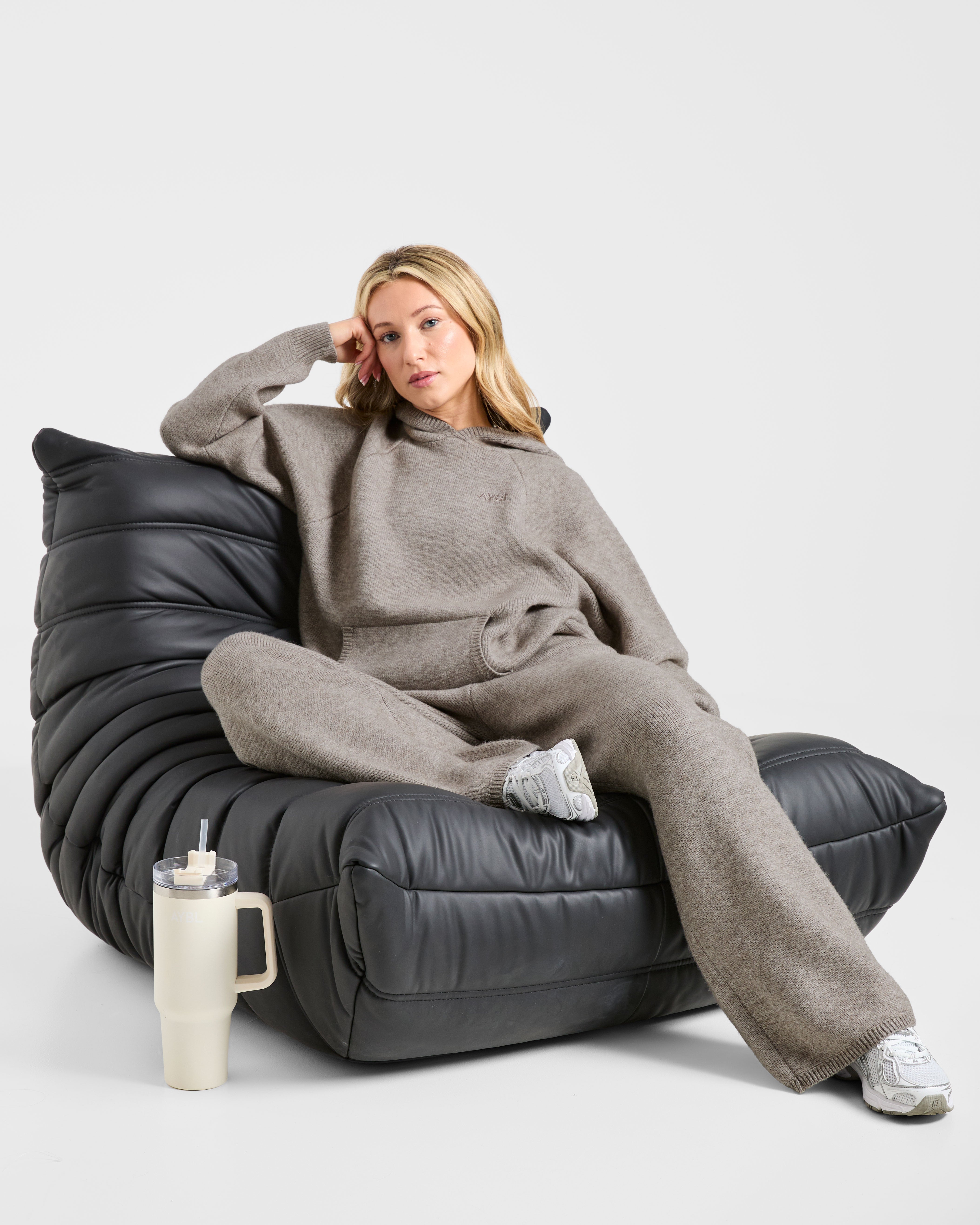 Soft Oversized Knitted Hoodie - Marron Marl