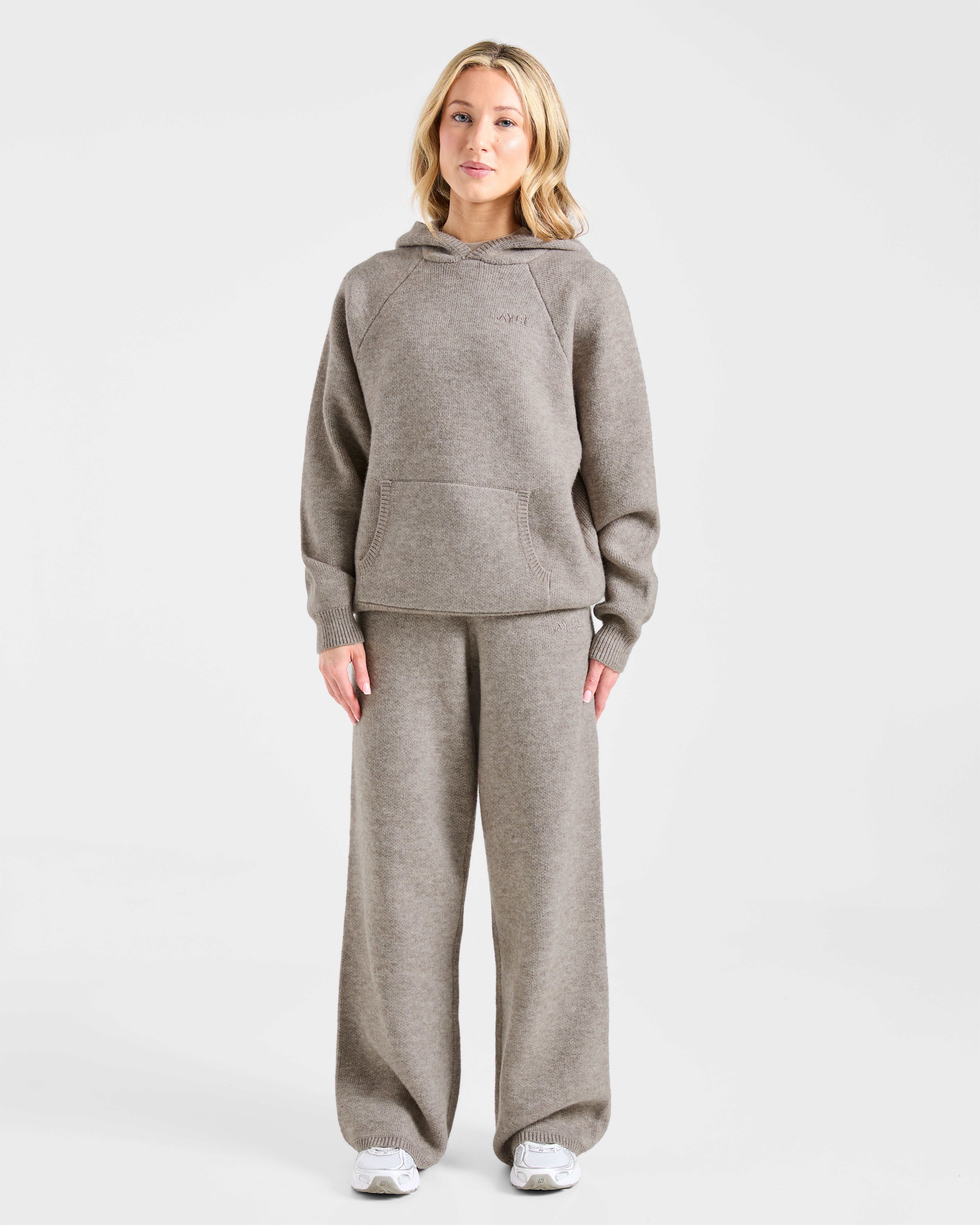 Soft Oversized Knitted Hoodie - Marron Marl