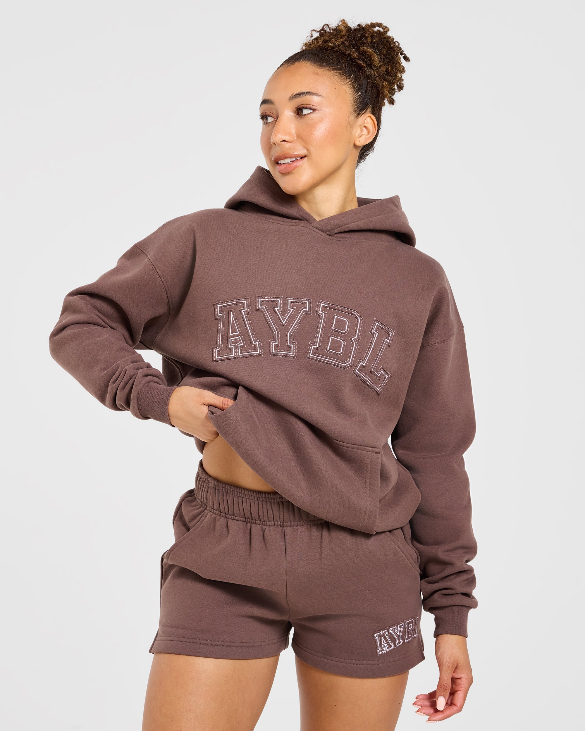 Varsity Applique Oversized Hoodie - Marron