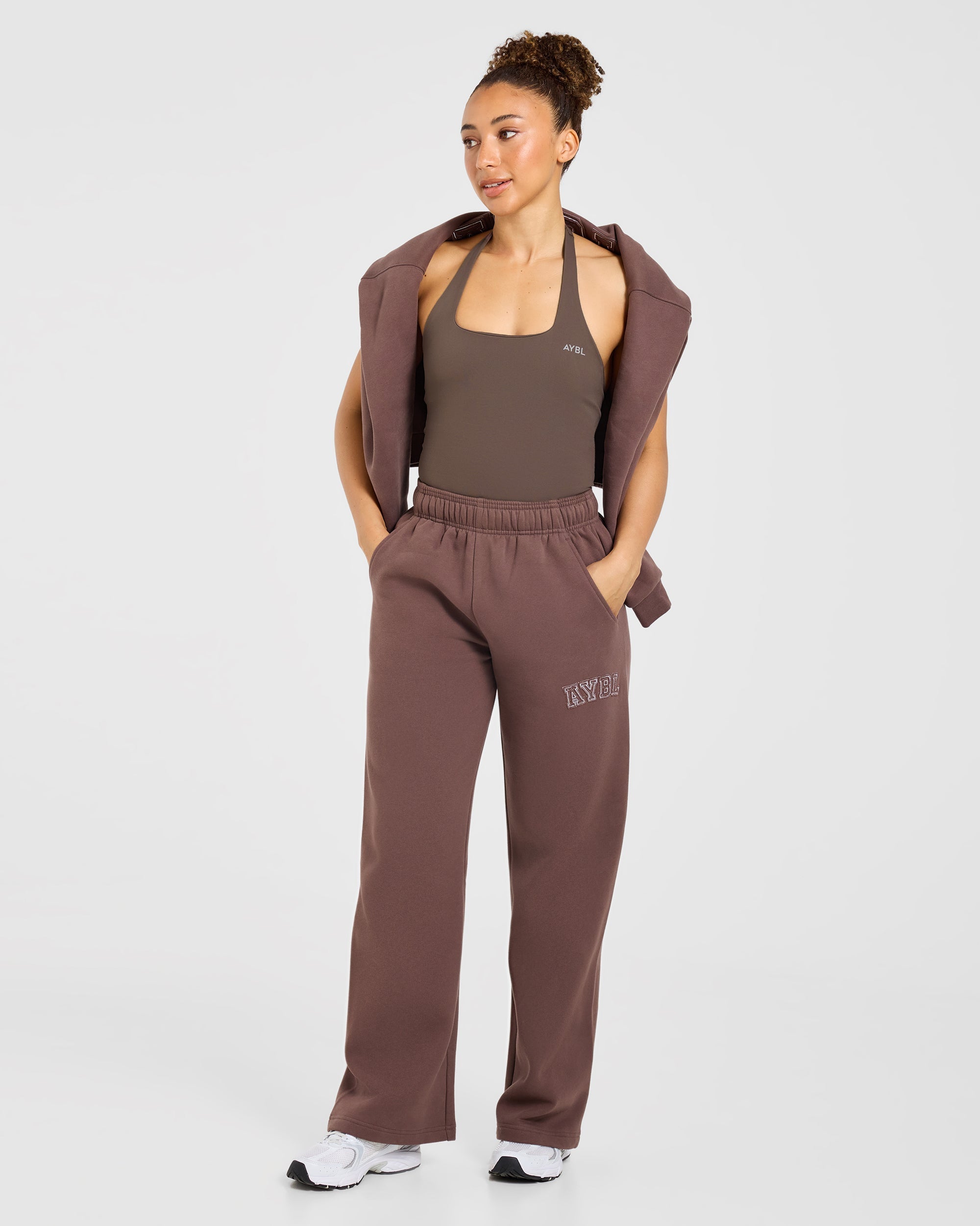 Varsity Applique Oversized Straight Leg Joggers - Marron