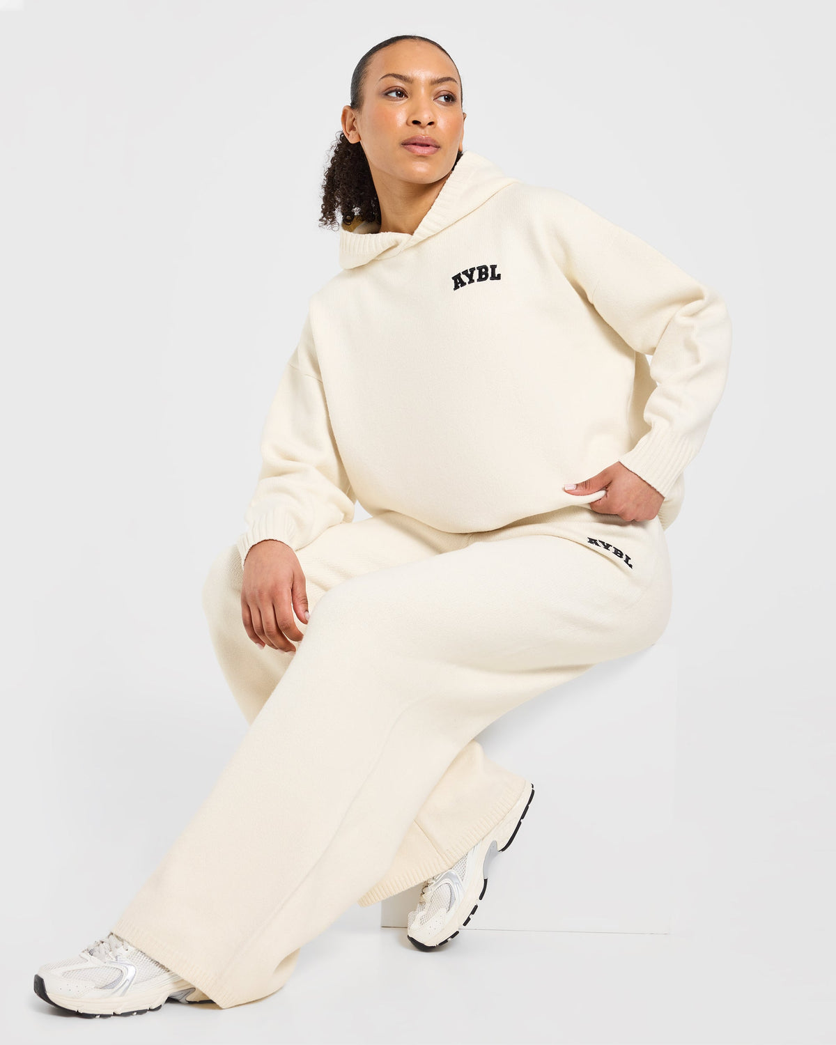 Varsity Oversized Knitted Joggers - Cream