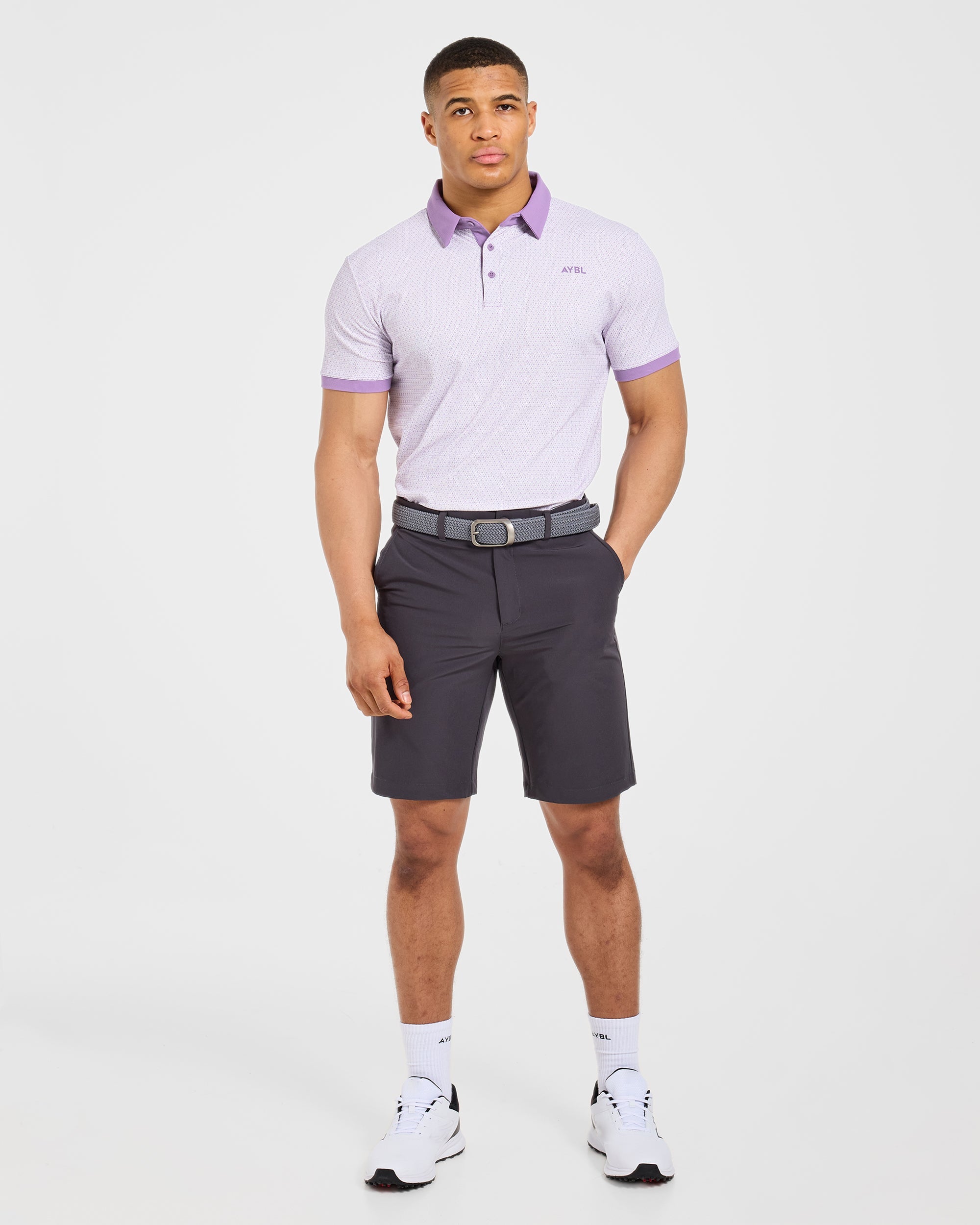Precision Geometric Polo - Blanc/Lilas