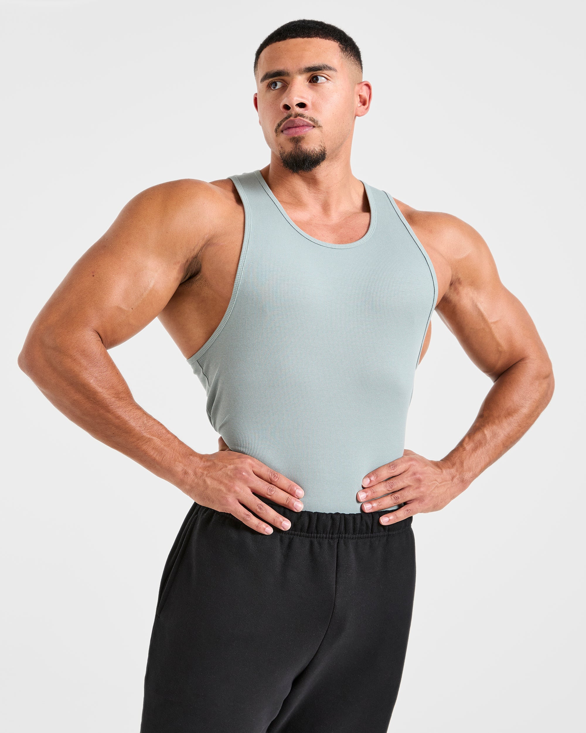 Muscle Ribbed Tank - Stone Bleu