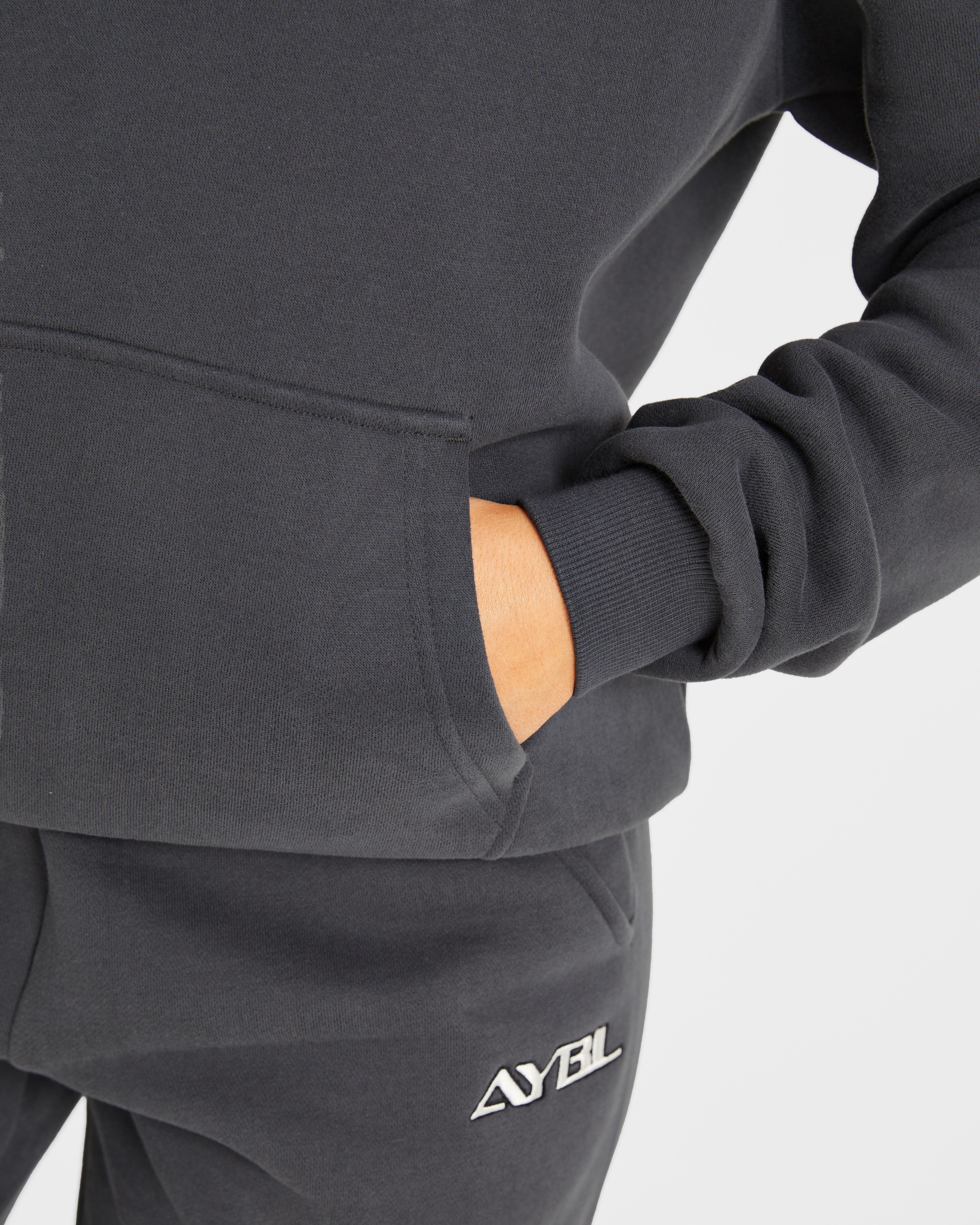 Retro Embroidered Oversized Hoodie - Charcoal