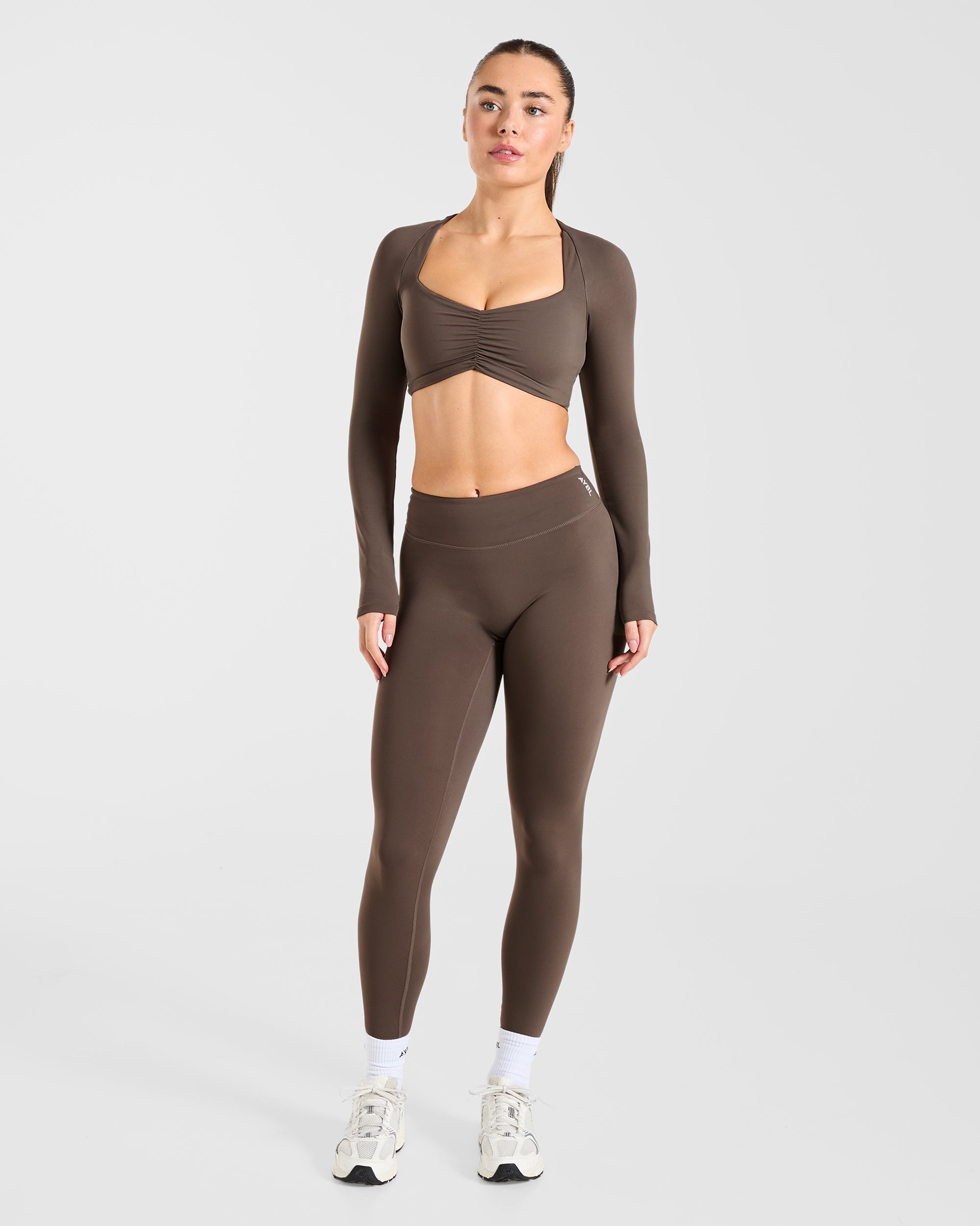 Physique Long Sleeve Crop Top - Marron
