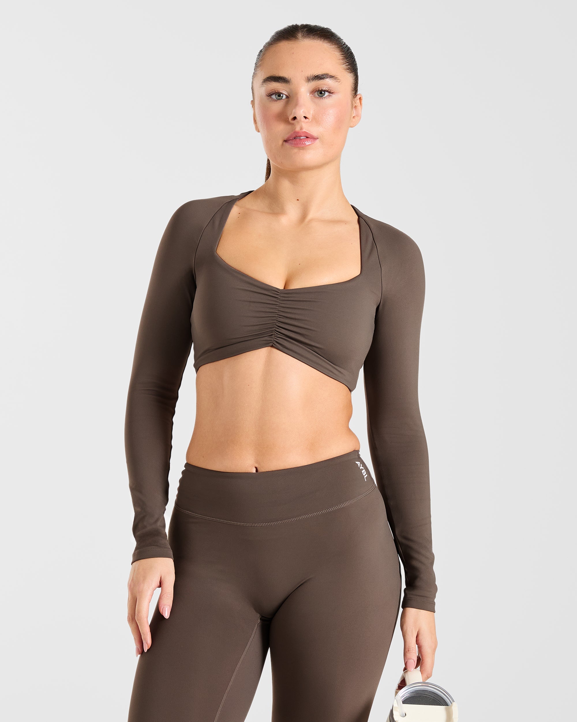 Physique Long Sleeve Crop Top - Marron