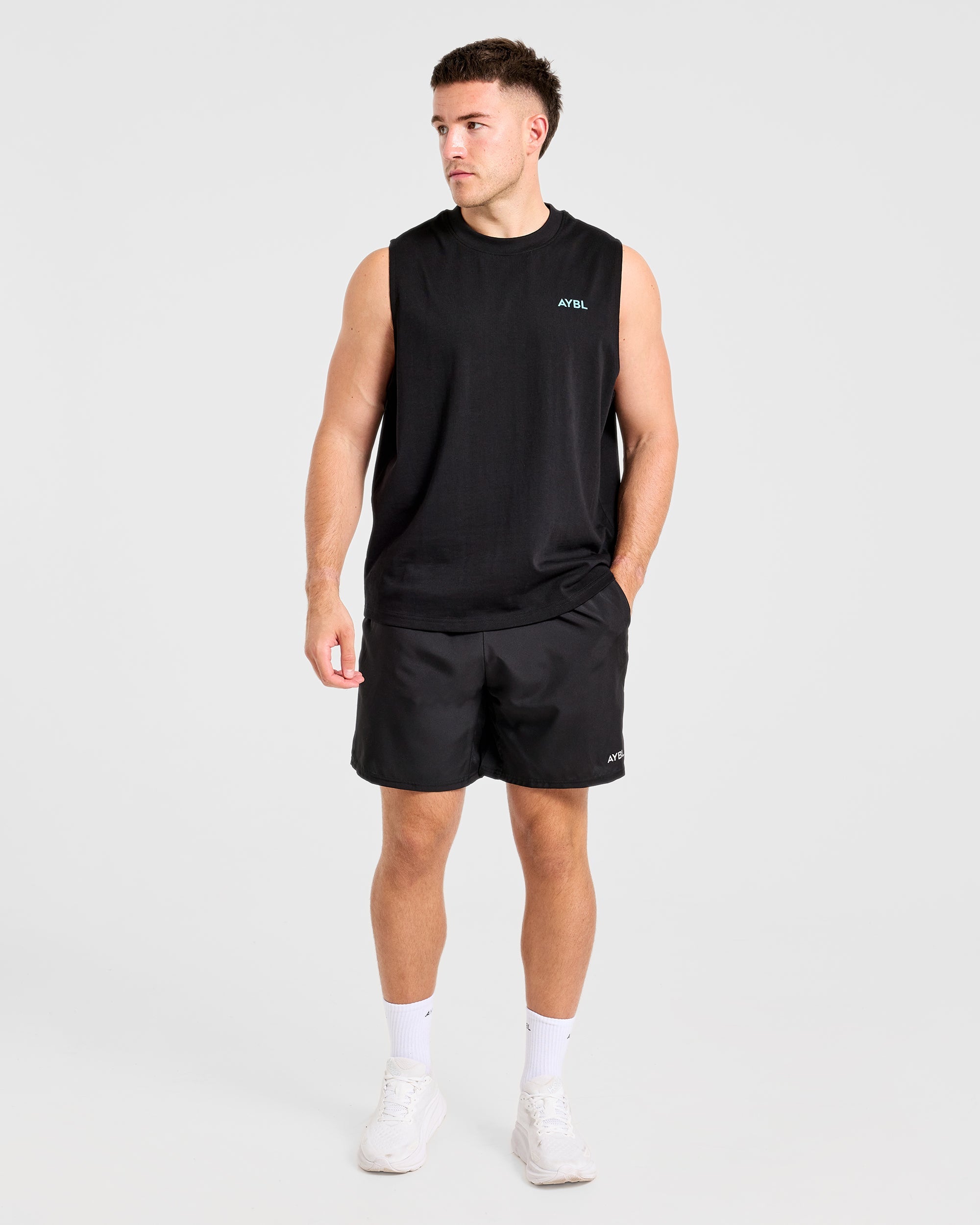 Essential Oversized Graphic Tank - Noir/Aqua