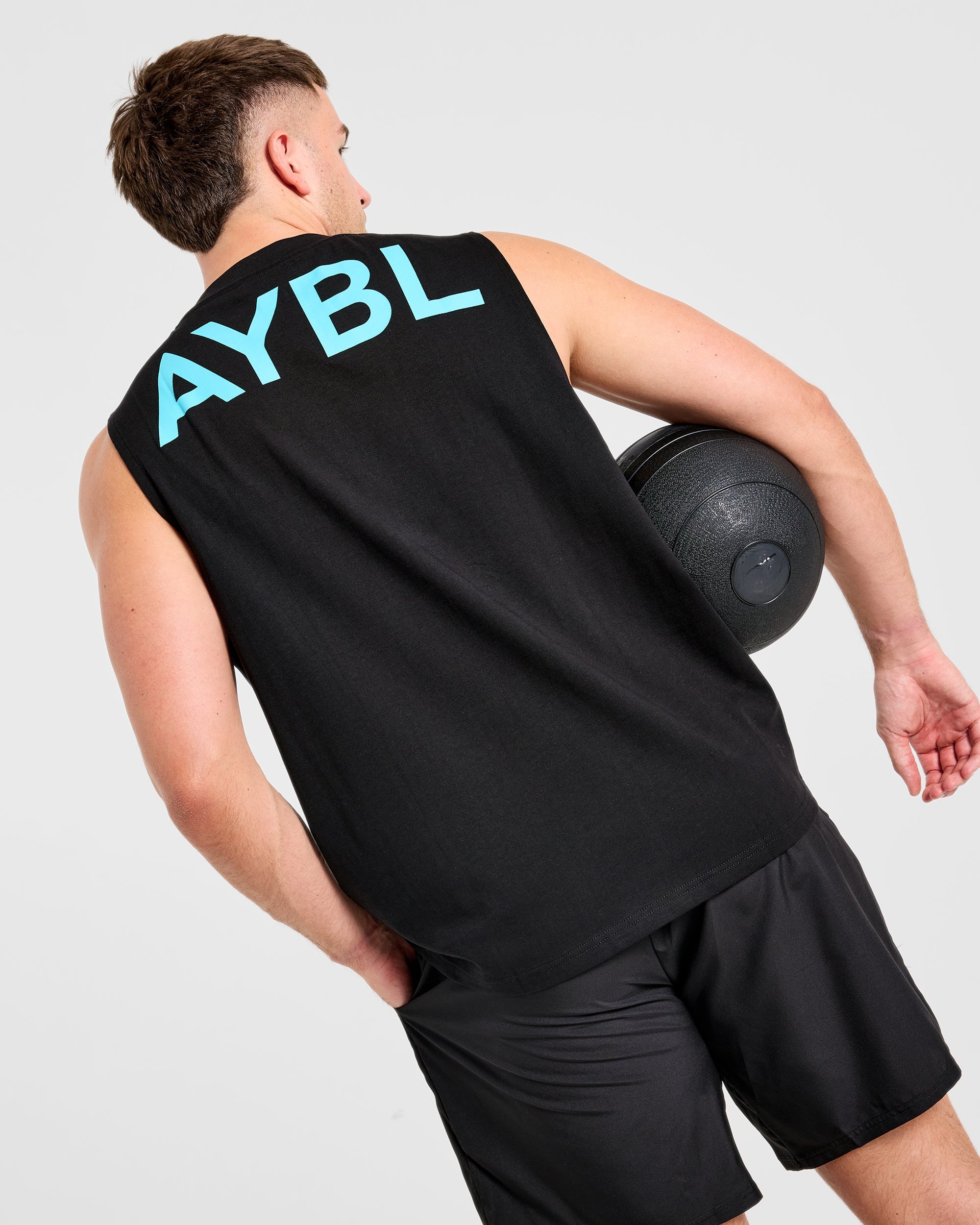 Essential Oversized Graphic Tank - Noir/Aqua