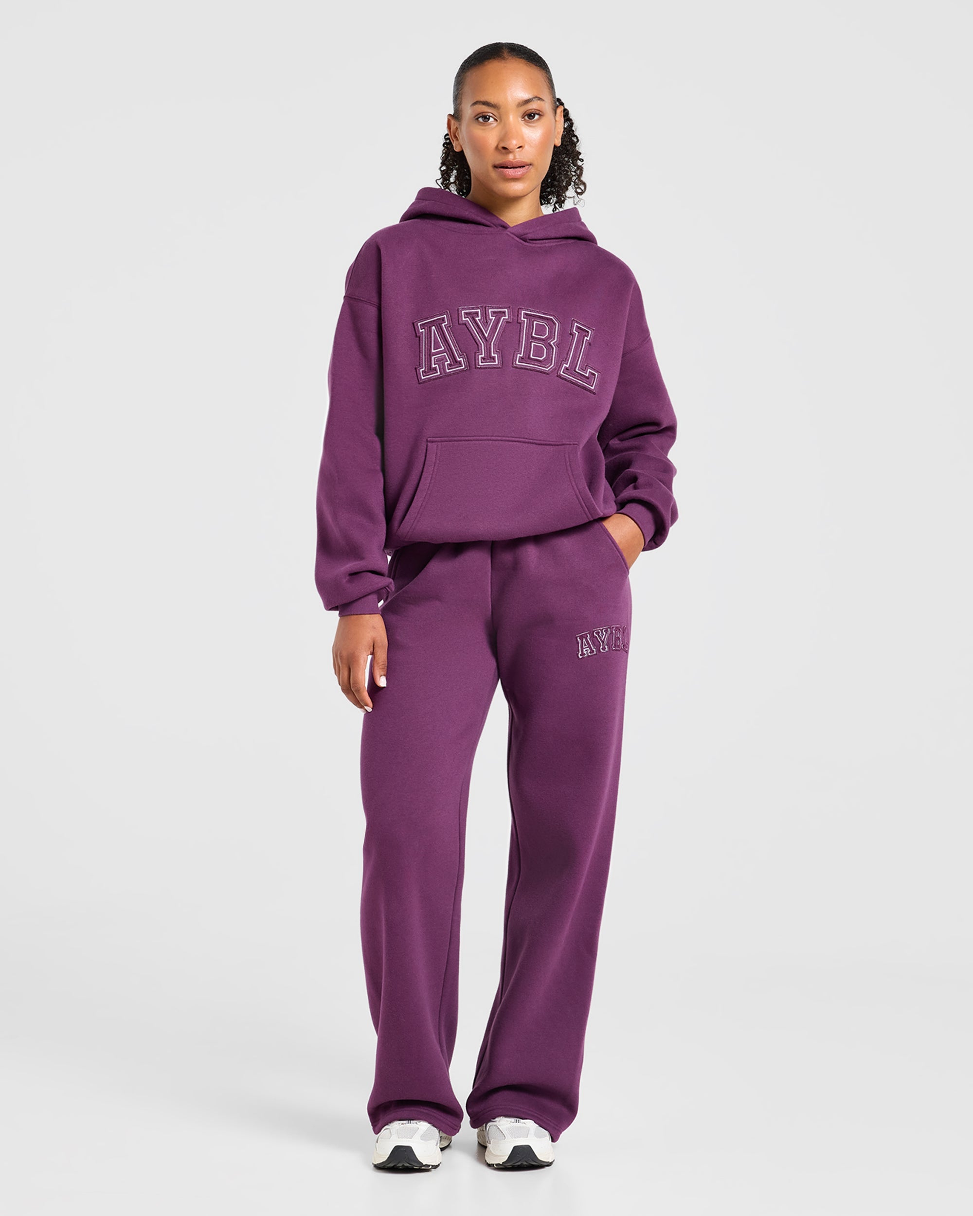 Varsity Applique Oversized Hoodie - Plum